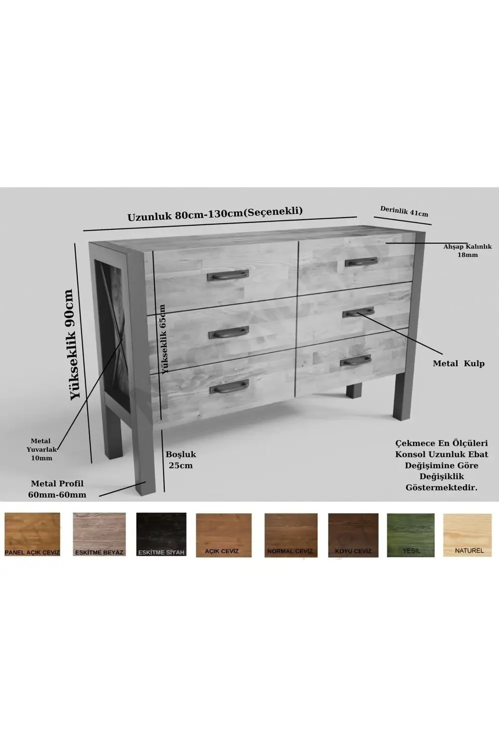 Nt Concept Ntconcept Arzan Çekmeceli Masif Ahşap Konsol(Uzunluk: 80Cm-Yüksek