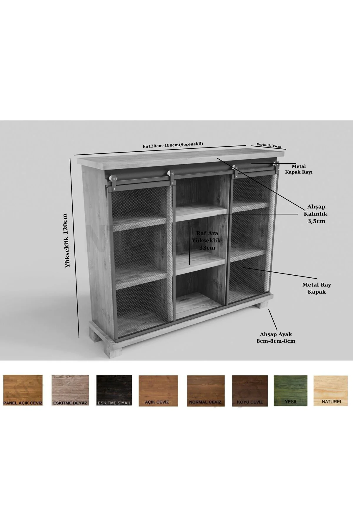 Ntconcept Doğal Ağaç Ofis Kitaplık(140cm-h120cm-41cm)