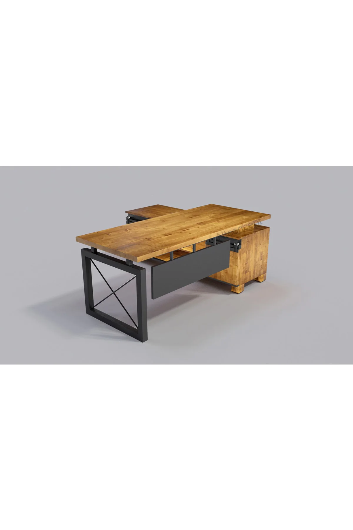 Doğal Ağaç Modüllü Ofis Masası 85 cm 240 cm+Modül