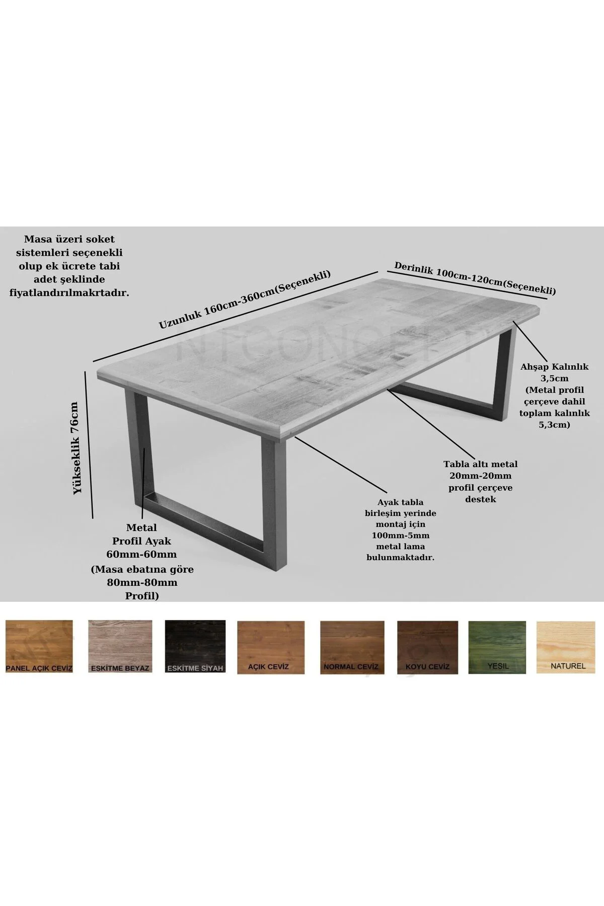 Ntconcept Doğal Ağaç Toplantı Masası(100cm-200cm)
