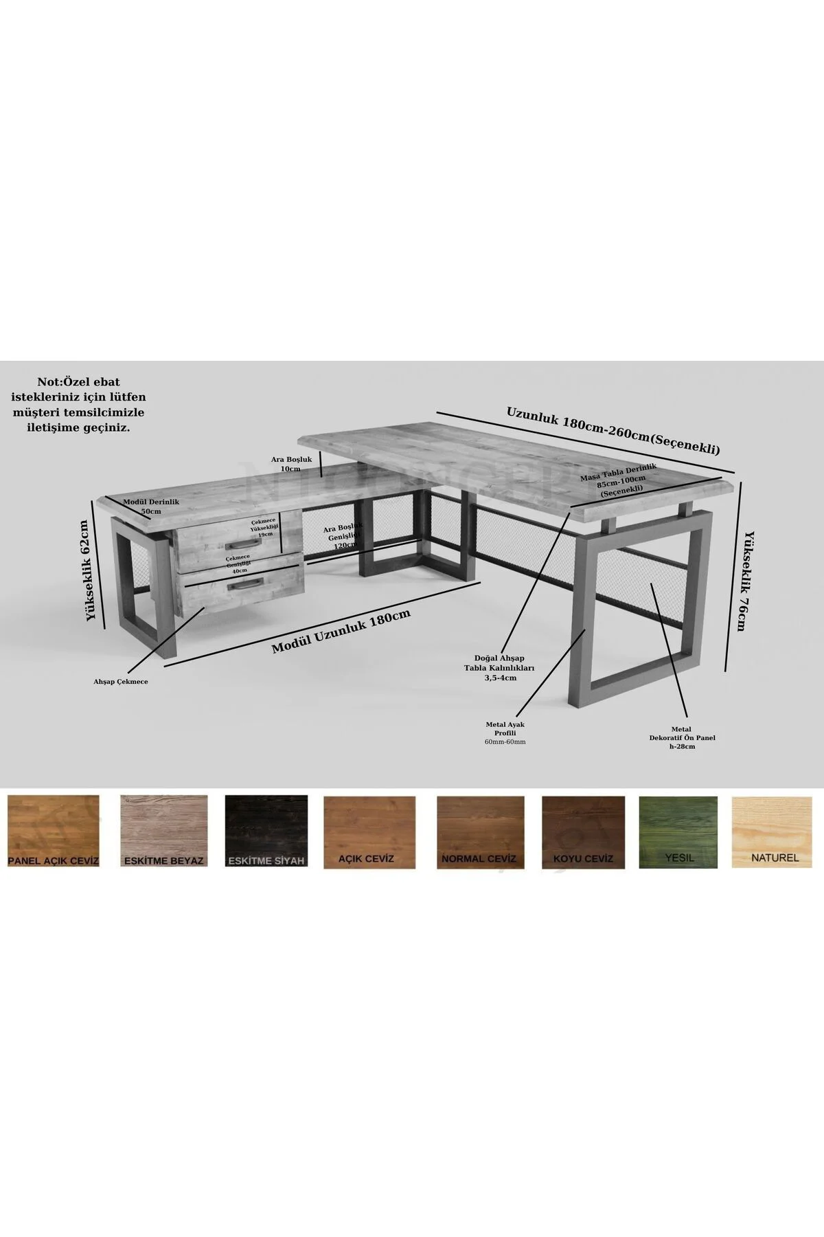 Ntconcept Doğal Ağaç Modüllü Ofis Masası(85cm-180cm+modül)