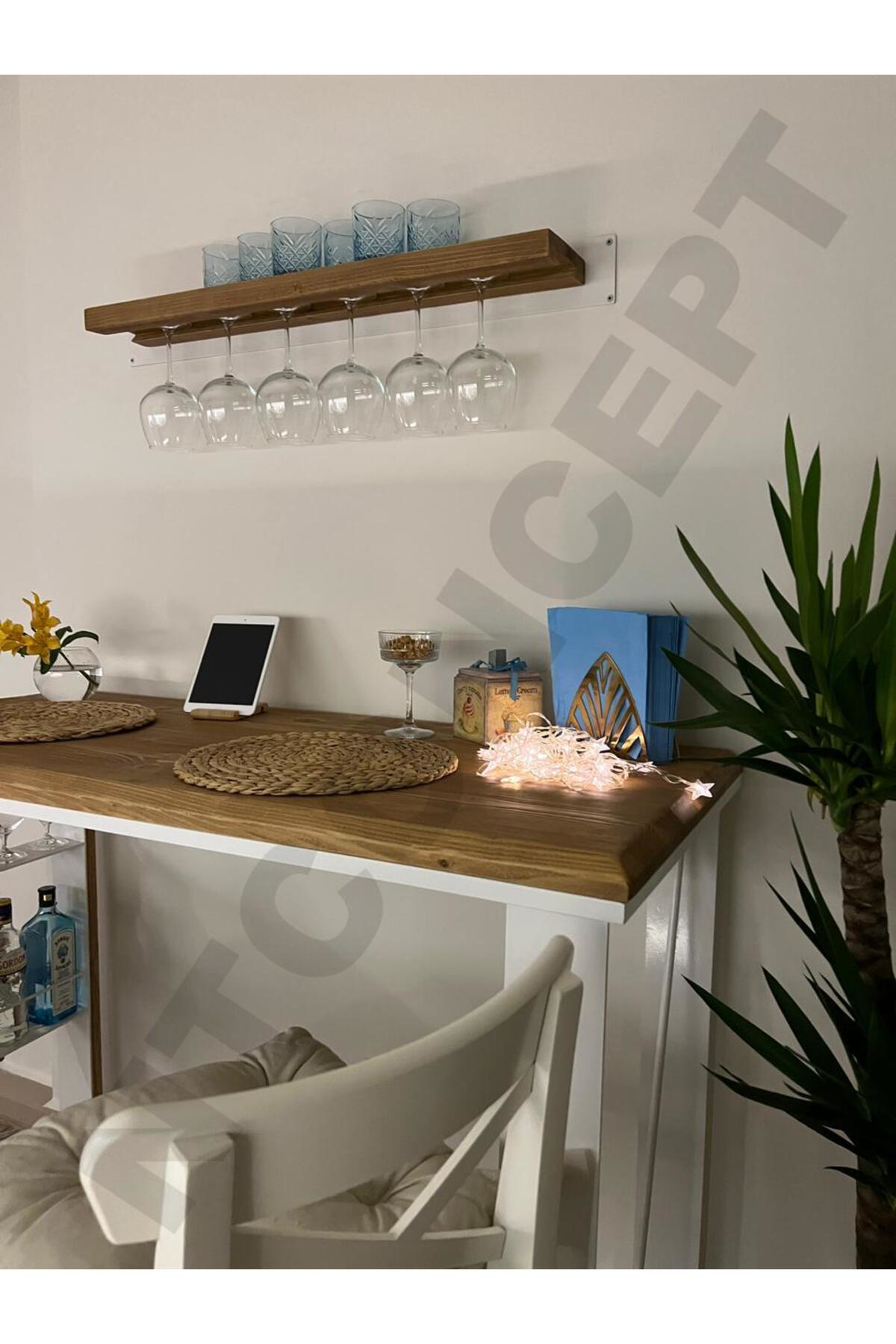 Ntconcept Doğal Ahşap Bar Masası - (Derinlik 60cm-Uzunluk 180cm -