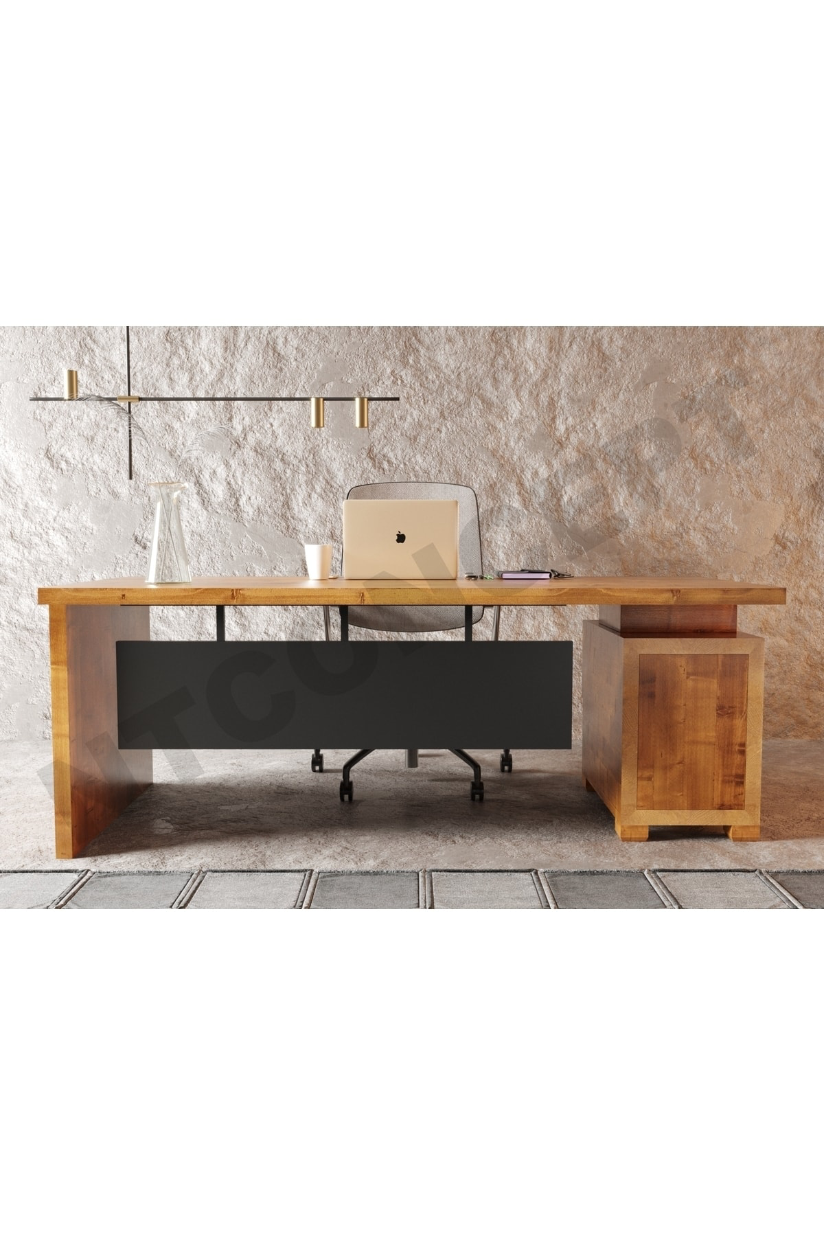 Nt Concept Ntconcept Doğal Ahşap Kesonlu Ofis Masası(100Cm-200Cm-H76cm)