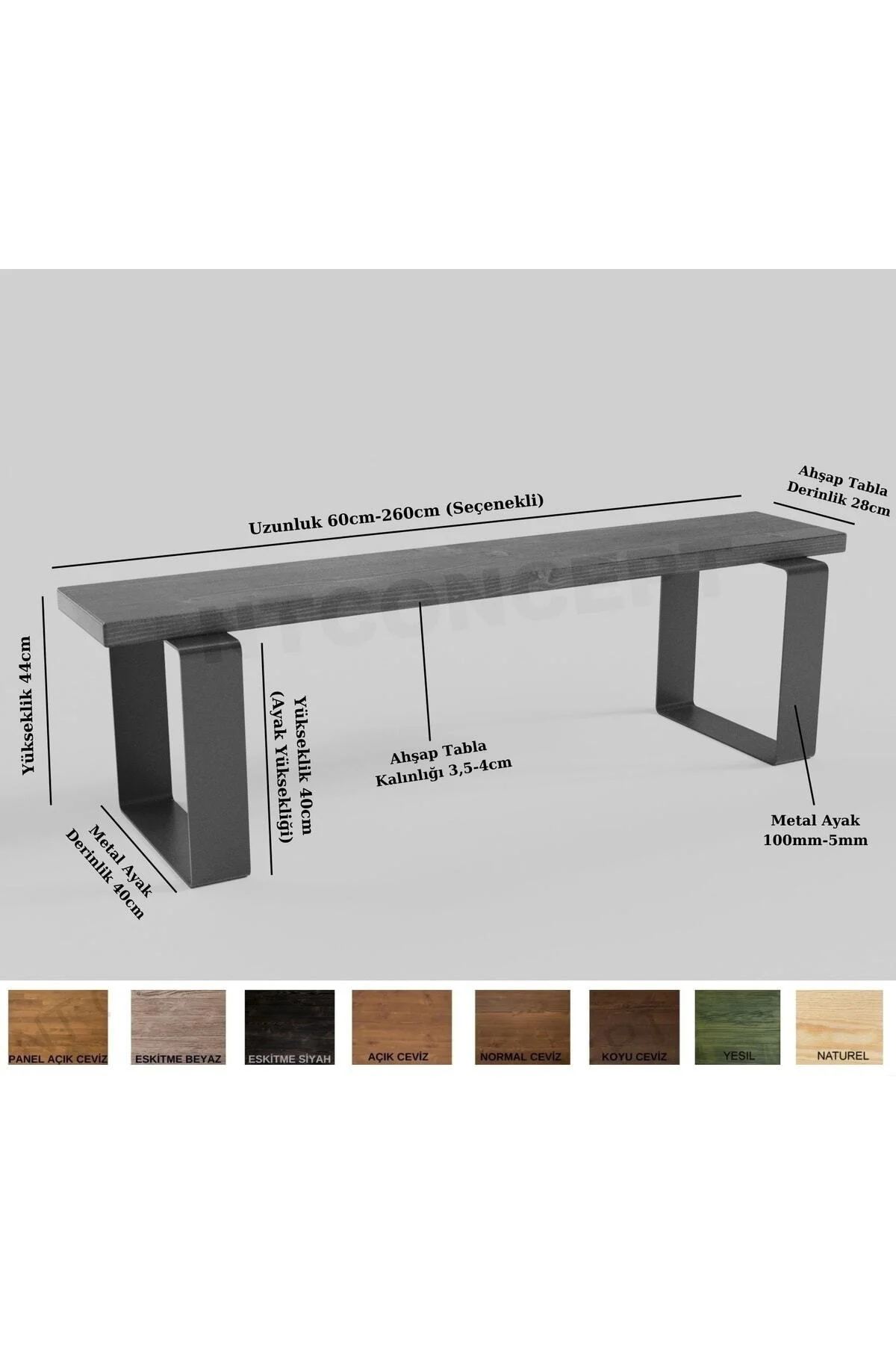 Ntconcept Doğal Ahşap Bank - (Uzunluk 100cm-Derinlik 40cm-Yükseklik 44cm)