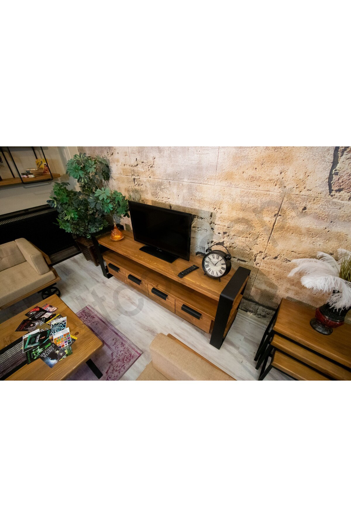 Ntconcept Doğal Ahşap Açık Ceviz Renk TV Ünitesi(Uzunluk: 160cm-