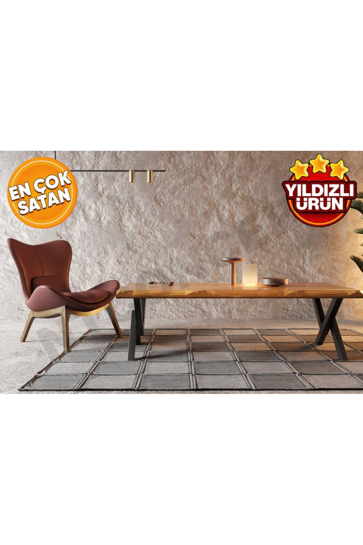 Nt Concept Ntconcept Doğal Ahşap Açık Ceviz Renk V Ayak Sehpa(Uzunluk 100Cm-