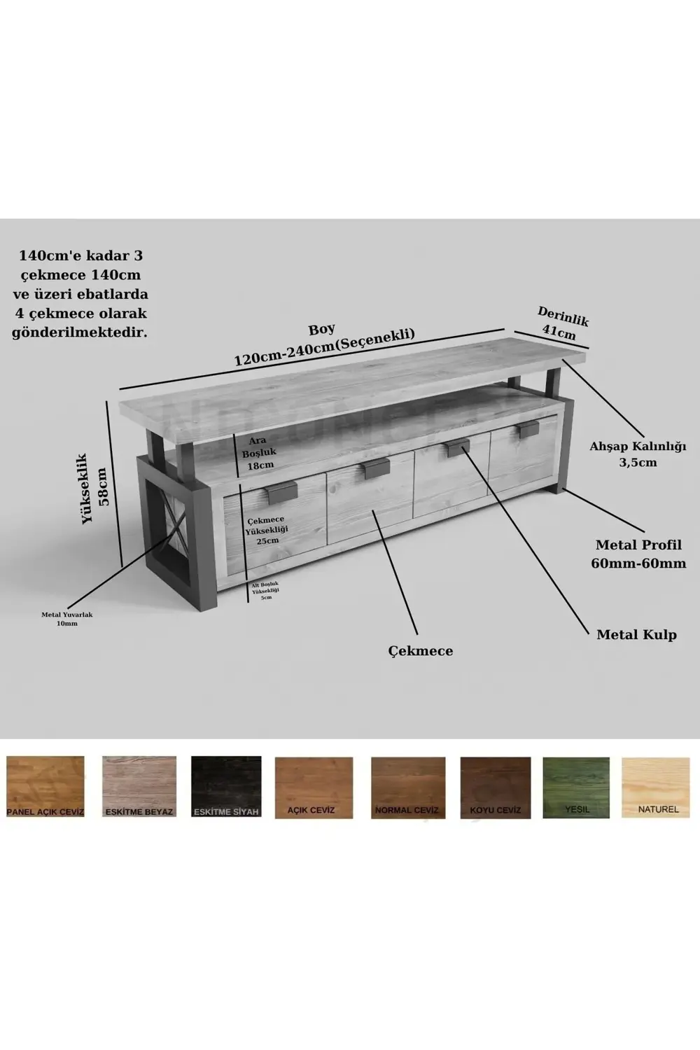 Ntconcept Doğal Ahşap Açık Ceviz Renk Tv Ünitesi(Uzunluk: 120cm-Y