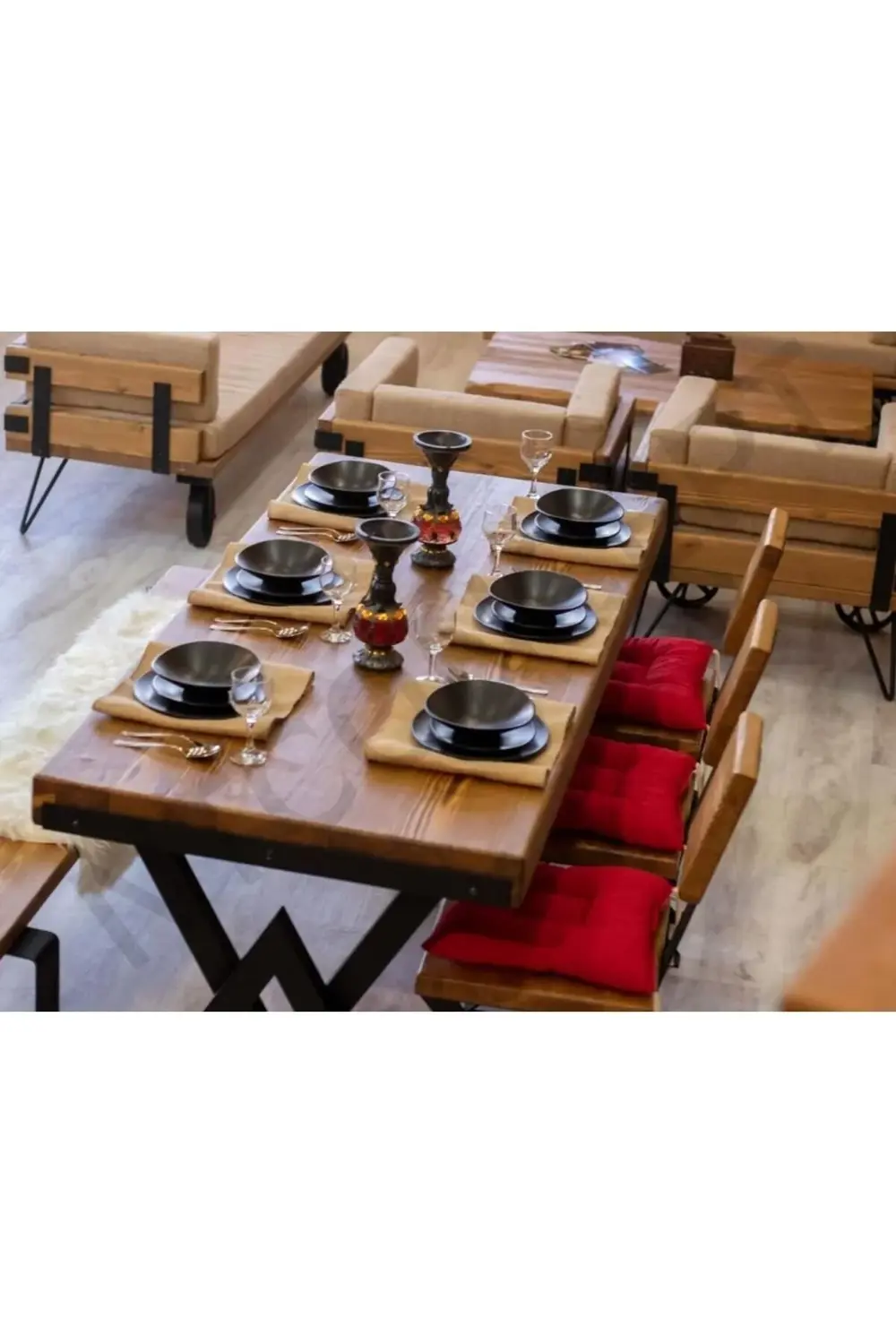 Nt Concept Ntconcept Doğal Ahşap Açık Ceviz Renk-V Ayak Masa(100Cm-230Cm-H76