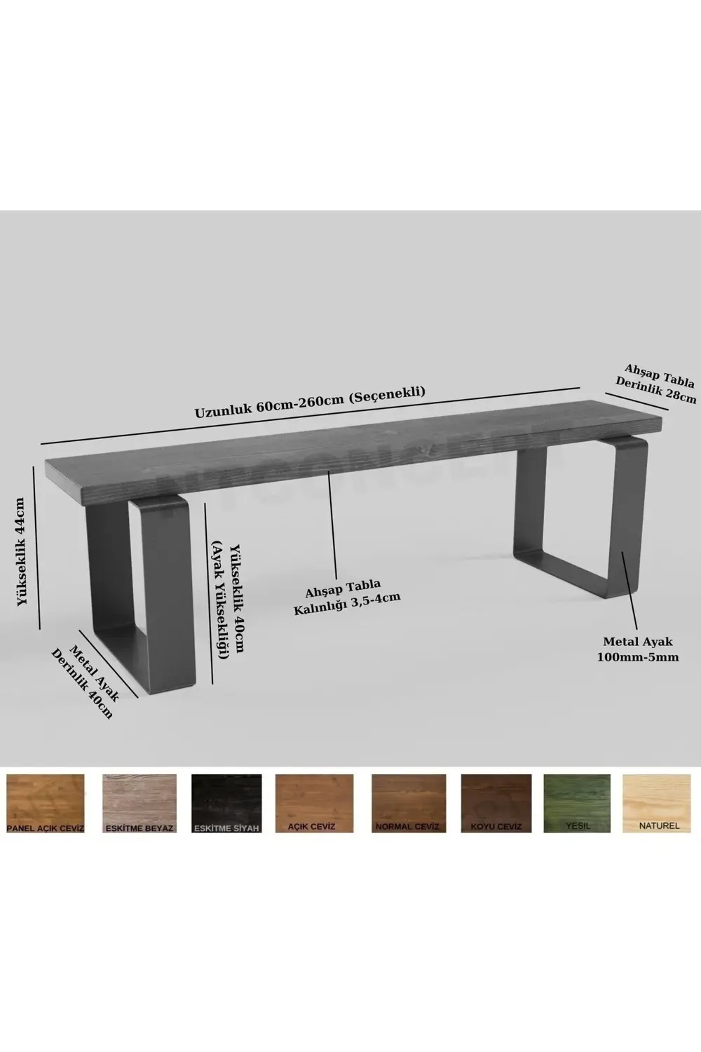 Ntconcept Doğal Ahşap Bank - (Uzunluk 230cm-Derinlik 40cm-Yüksekl