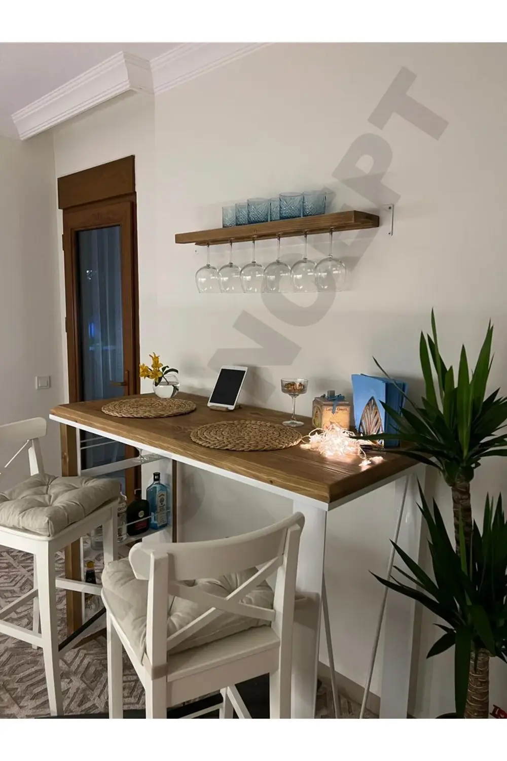 Ntconcept Doğal Ahşap Bar Masası - (Derinlik 60cm-Uzunluk 180cm -