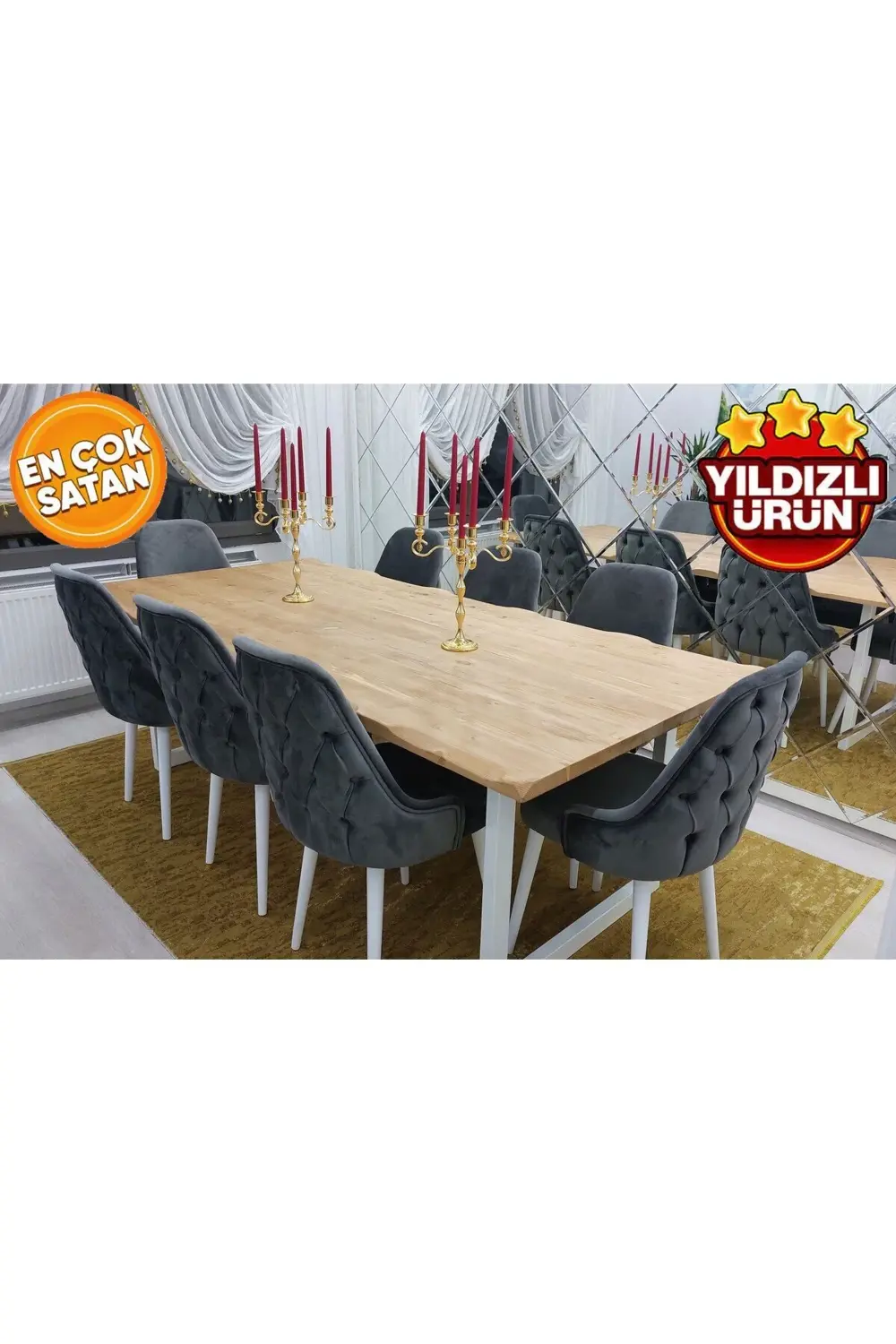 Ntconcept Doğal Ahşap Panel Açık Ceviz-Kare ayak Masa(85cm-185cm-