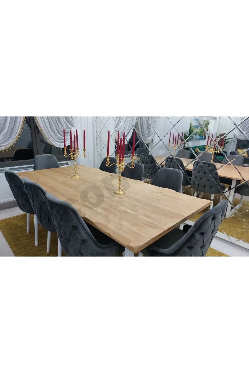 Ntconcept Doğal Ahşap Panel Açık Ceviz-Kare ayak Masa(85cm-185cm-