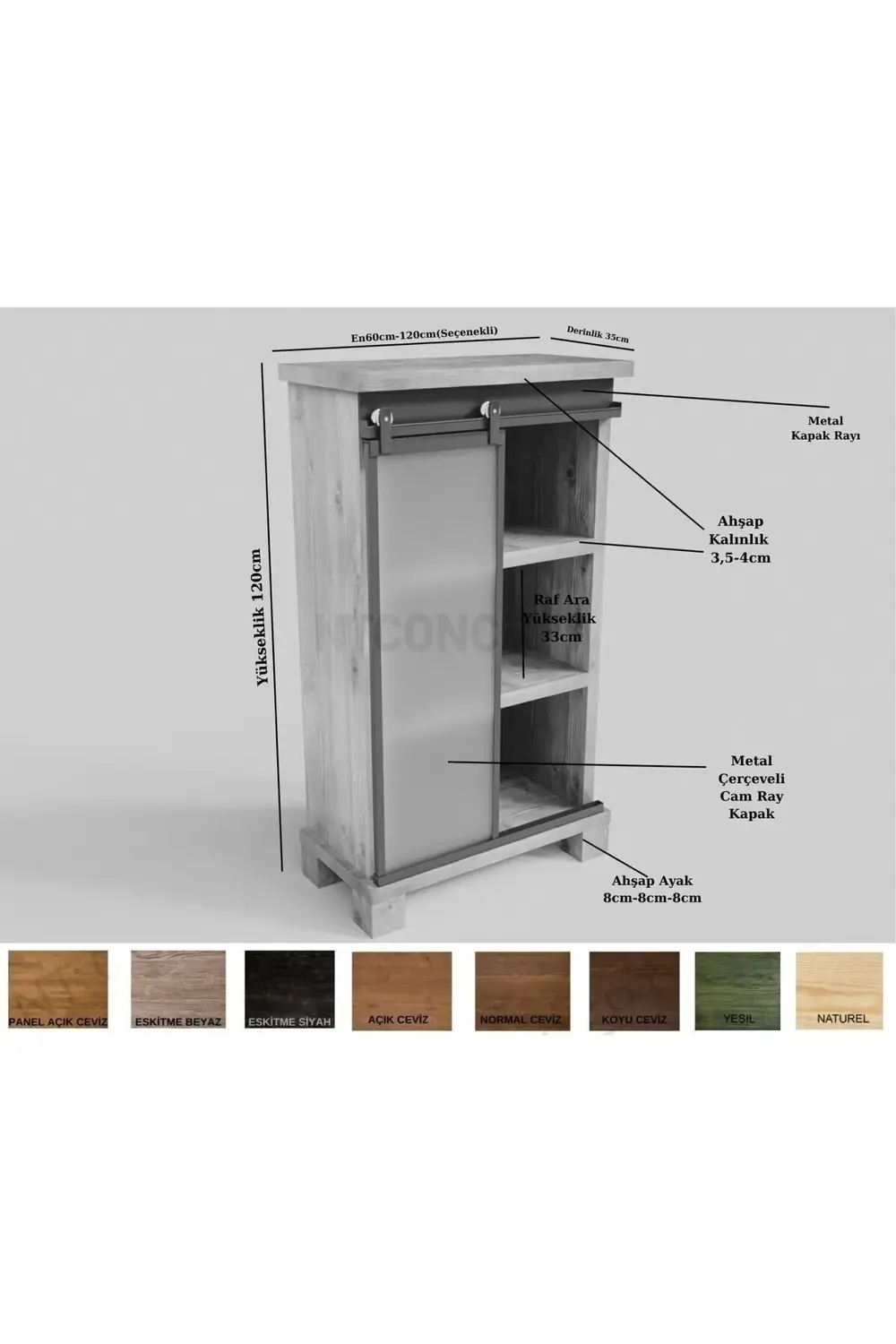 Nt Concept Ntconcept Doğal Ahşap Ray Kapak Dolap-Vitrin(120Cm-H120cm-35Cm)