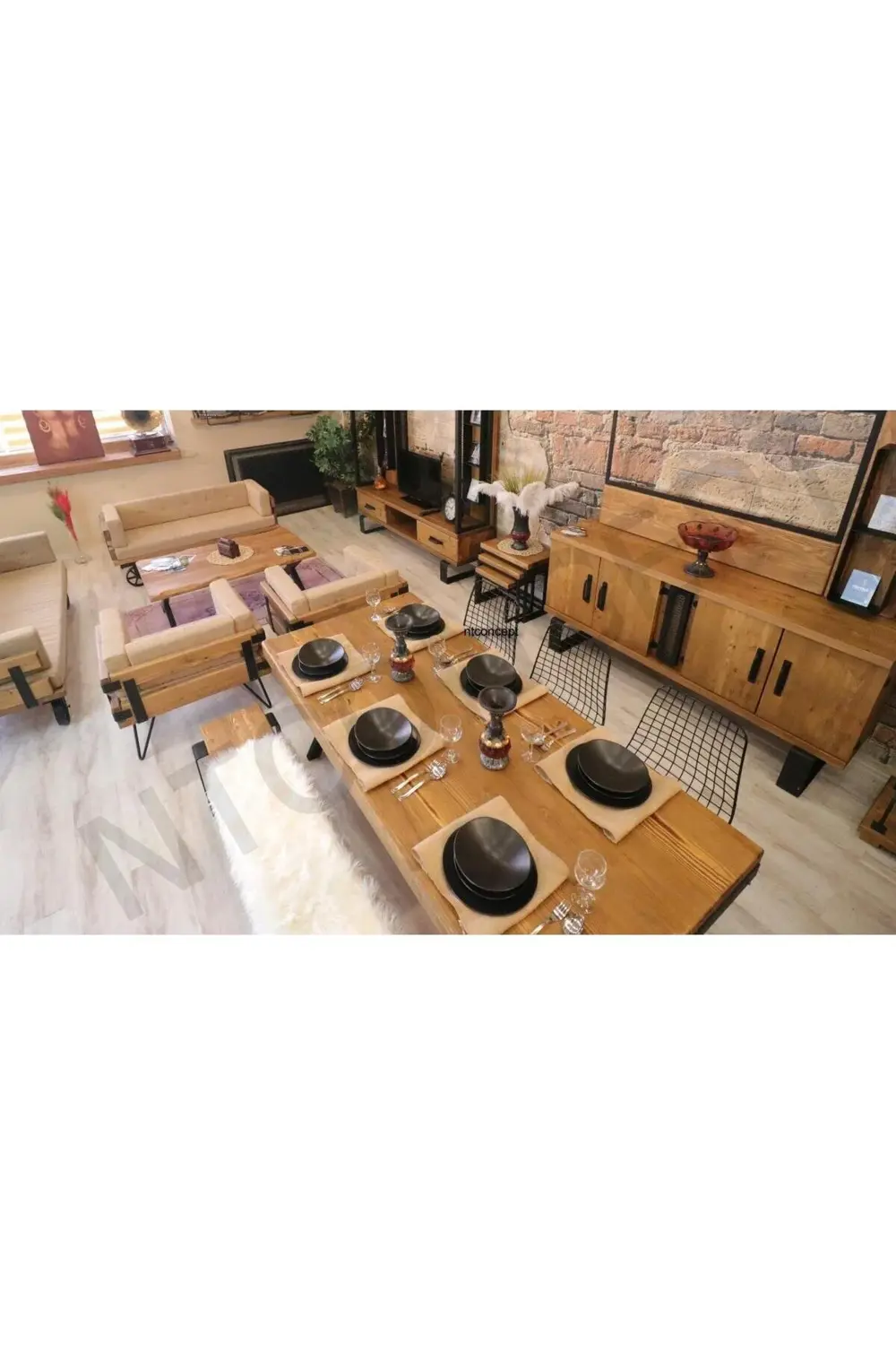 Nt Concept Ntconcept Doğal Ahşap Sandalyeli Banklı Masa Takımı(100Cm-210Cm M