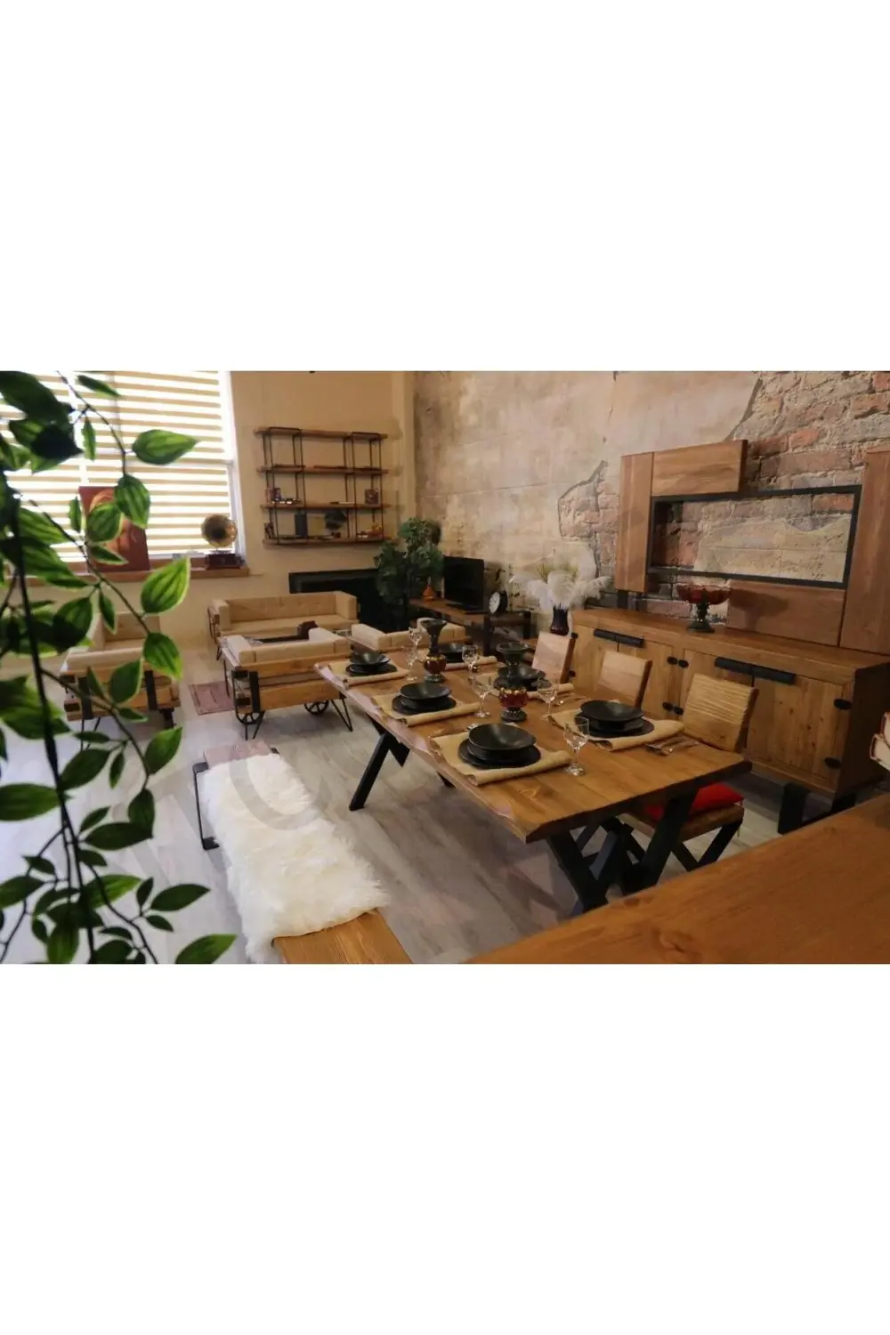 Nt Concept Ntconcept Doğal Ahşap Sandalyeli Banklı Masa Takımı(85Cm-210Cm Ma