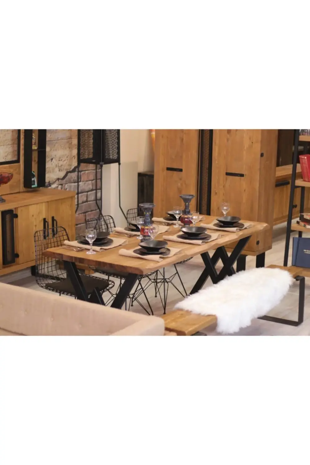 Nt Concept Ntconcept Doğal Ahşap Sandalyeli Banklı Masa Takımı(85Cm-210Cm Ma