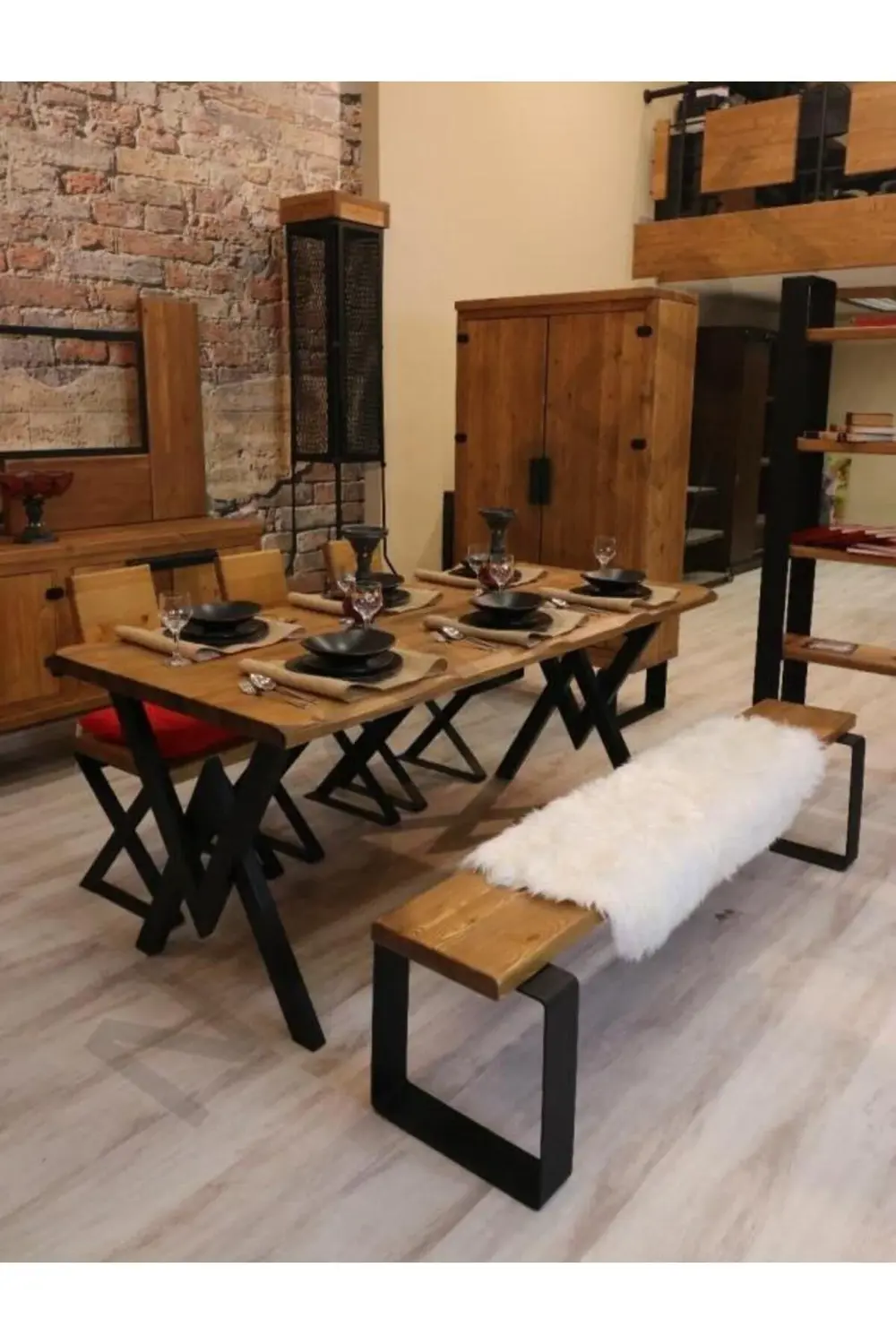 Nt Concept Ntconcept Doğal Ahşap Sandalyeli Banklı Masa Takımı(85Cm-210Cm Ma