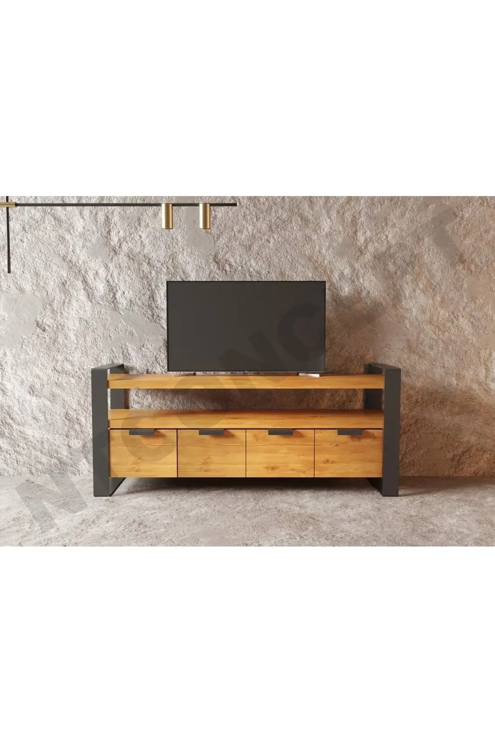 Ntconcept Doğal Ahşap Tv Stand(Uzunluk 140cm-Yükseklik 60cm-Derin