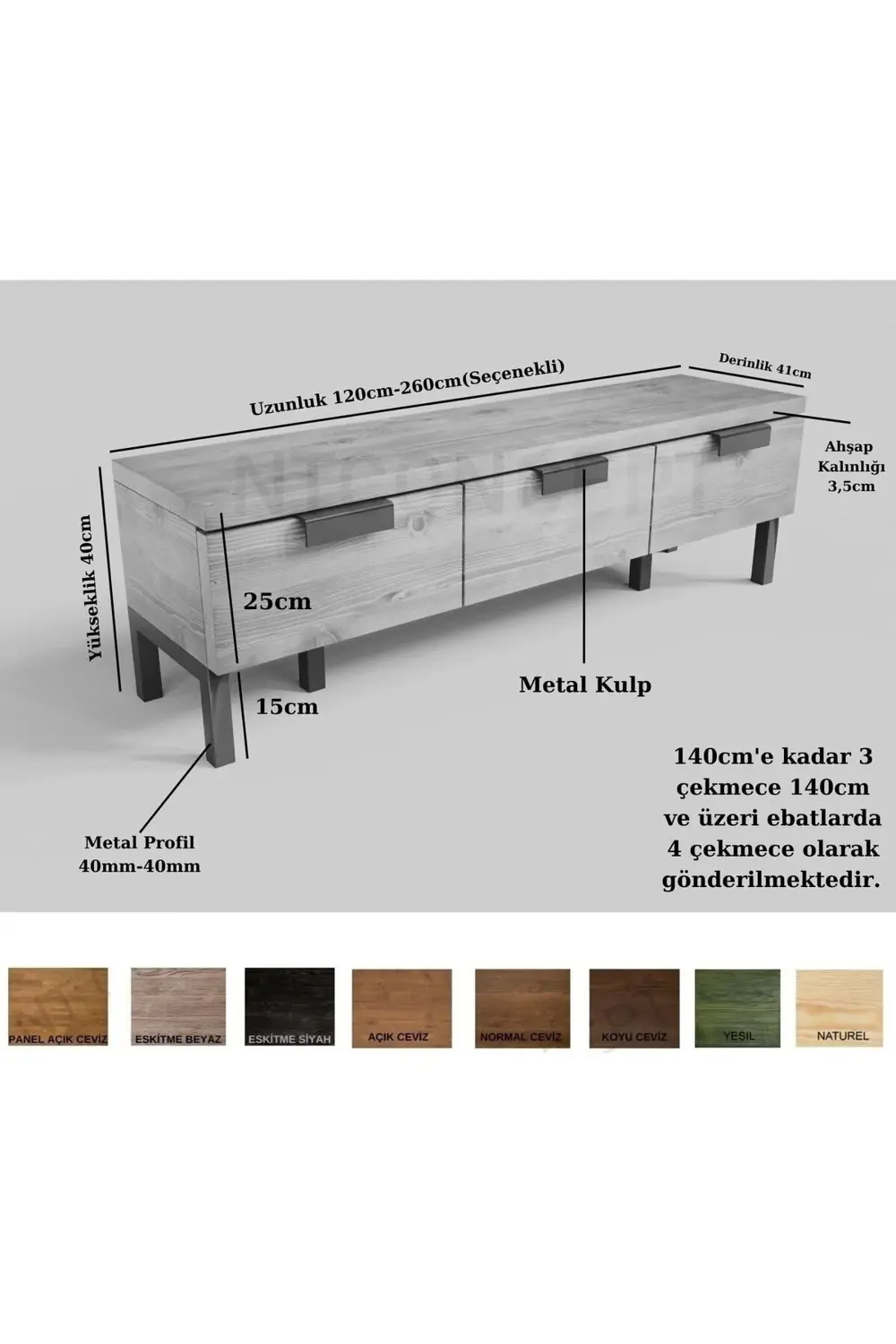 Ntconcept Doğal Ahşap Tv Stand(Uzunluk 220cm-Yükseklik 60cm-Derin