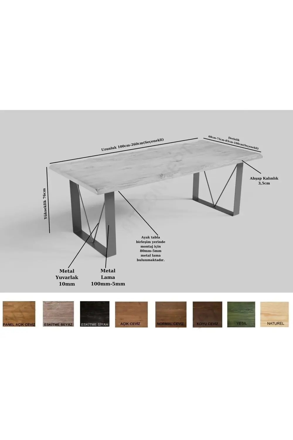 Ntconcept Doğal Ahşap Yemek Masası - (Uzunluk 120cm-Derinlik 60cm