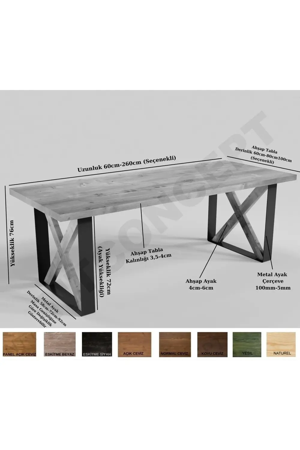 Nt Concept Ntconcept Doğal Ahşap Yemek Masası - (Uzunluk 230Cm-Derinlik 85Cm