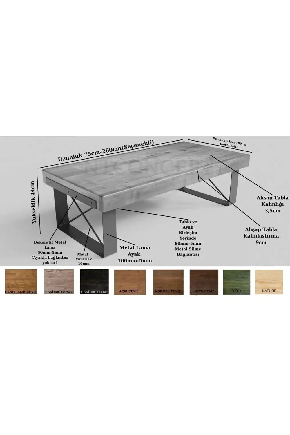 Ntconcept Doi Doğal Ağaç Sehpa(75CM-120CM)renk Seçenekli