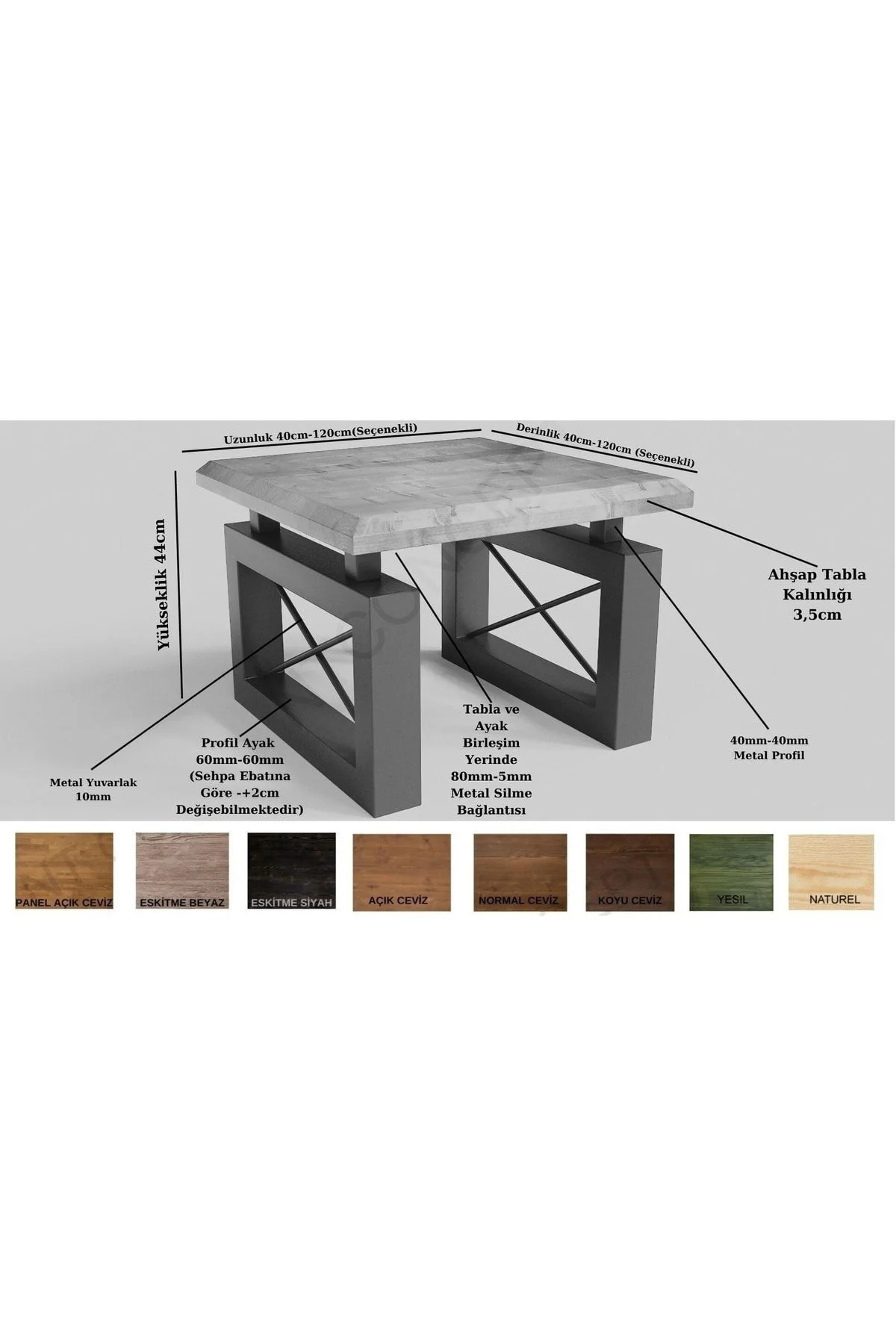 Ntconcept Ena Masif Ahşap Sehpa(80cm-80cm-h44cm)