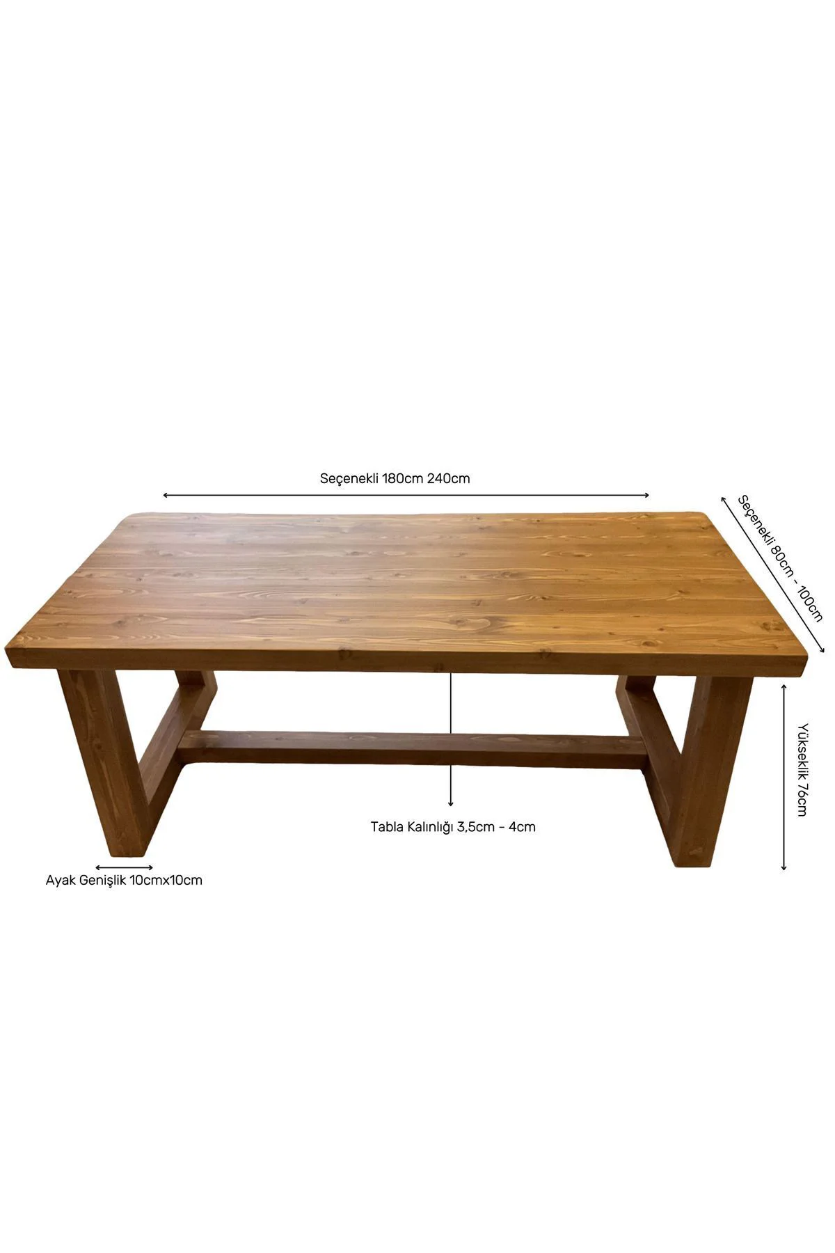 Ntconcept Farmhouse Doğal Ahşap Masif Yemek Masası (80X200CM)