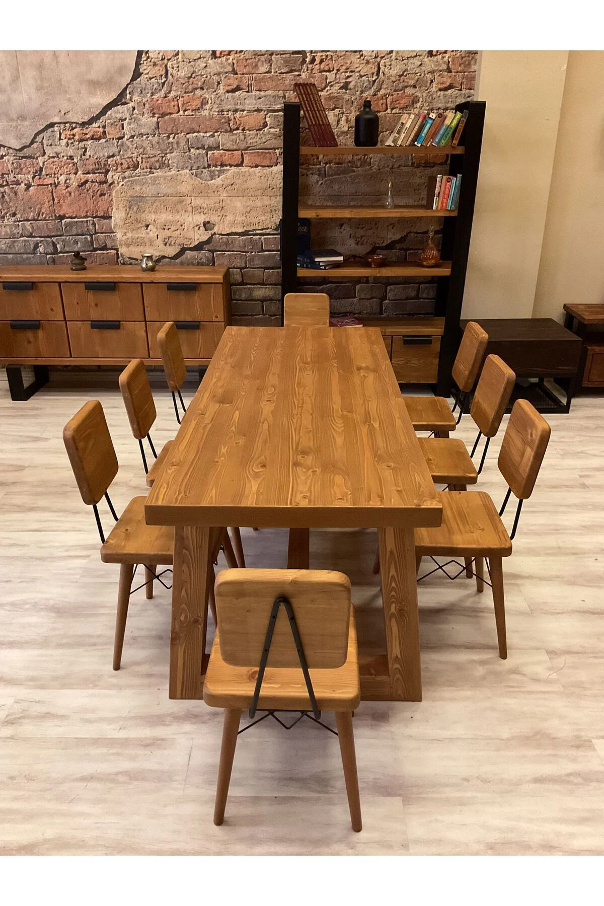 Ntconcept Farmhouse Doğal Ahşap Masif Yemek Masası 80x180cm 6 Ade