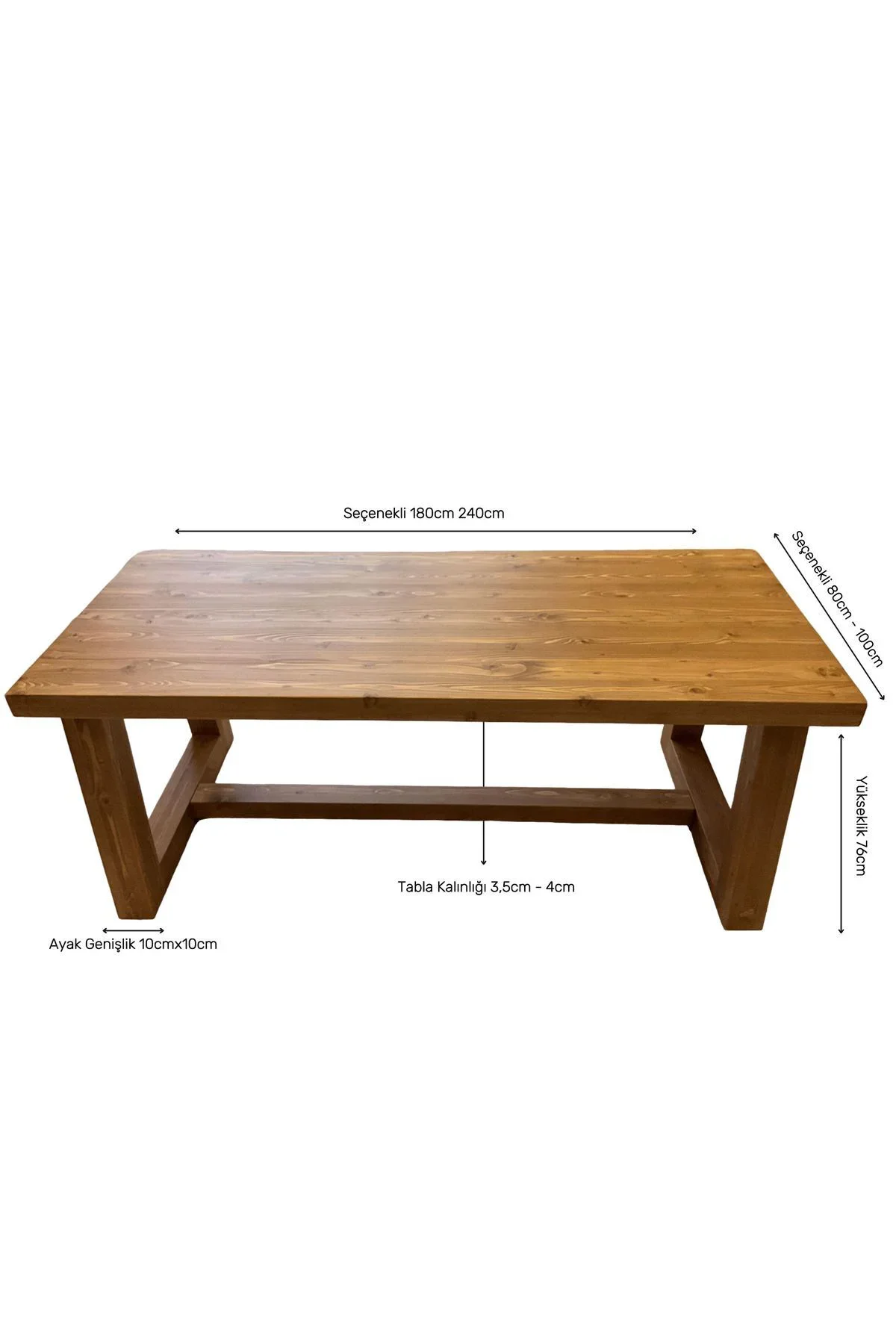 Ntconcept Farmhouse Doğal Ahşap Masif Yemek Masası (80X240CM) - Görsel 4