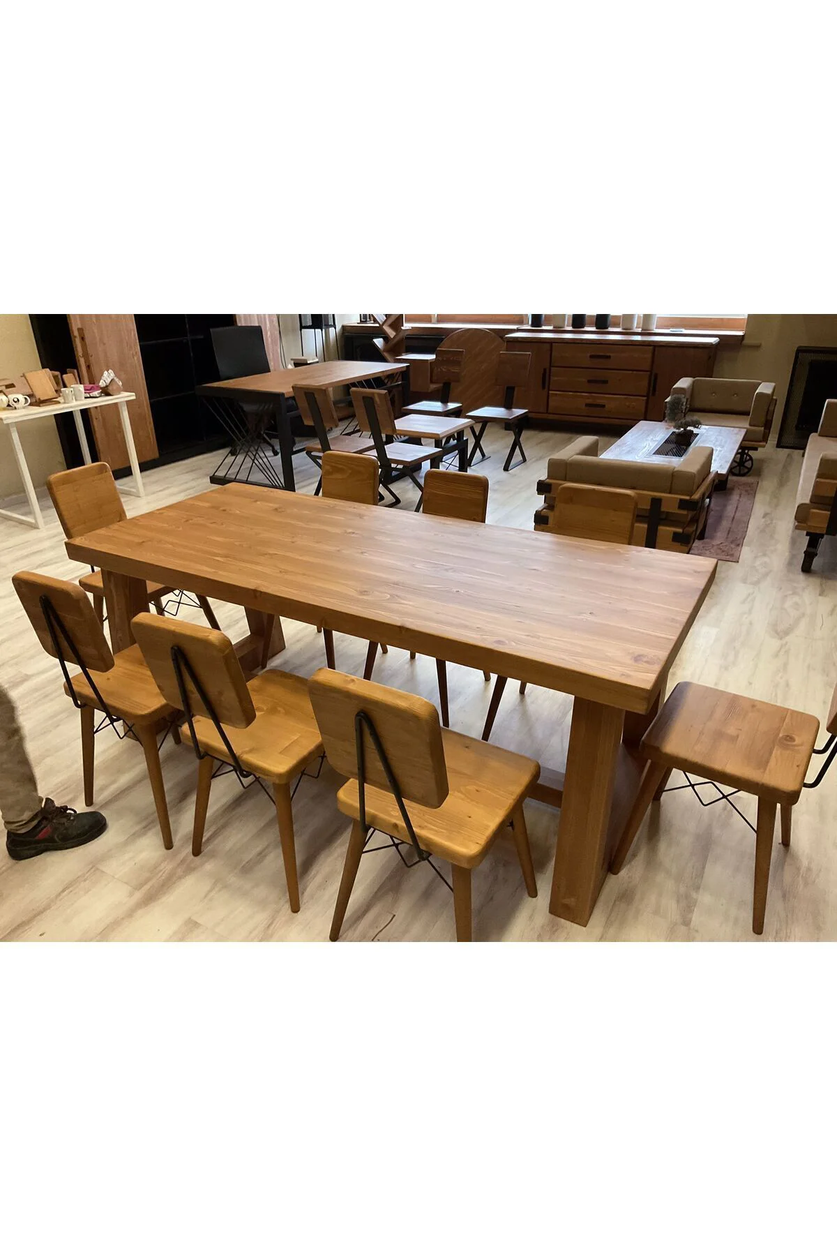 Ntconcept Farmhouse Doğal Ahşap Masif Yemek Masası 80x180cm 6 Ade