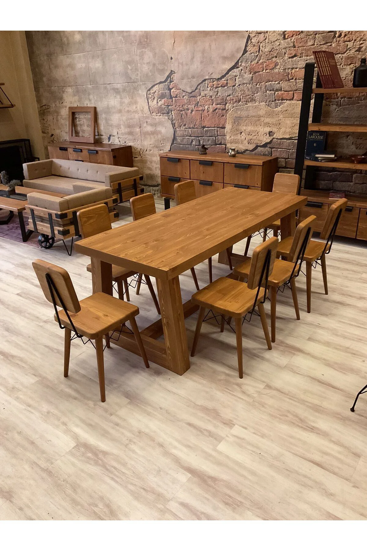 Ntconcept Farmhouse Doğal Ahşap Masif Yemek Masası 80x180cm 6 Ade