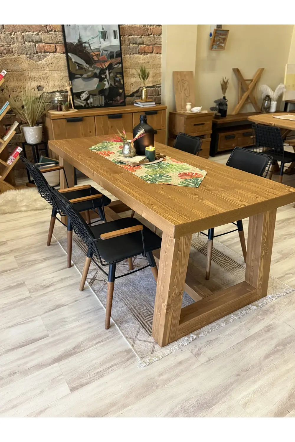 Ntcollection Ntconcept Farmhouse Doğal Ahşap Masif Yemek Masası 80X180cm 6 Ade