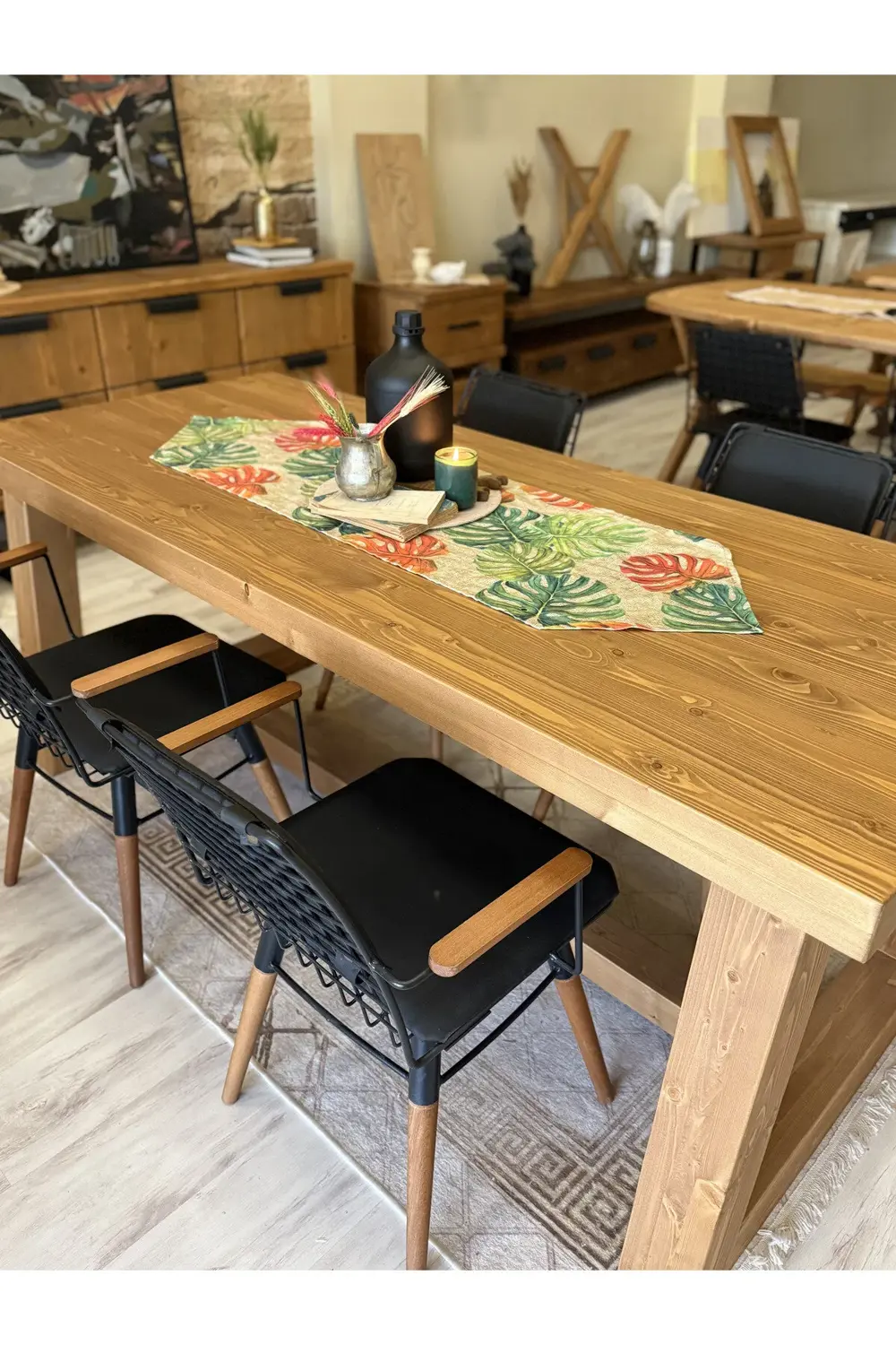 Ntcollection Ntconcept Farmhouse Doğal Ahşap Masif Yemek Masası 80X180cm 6 Ade