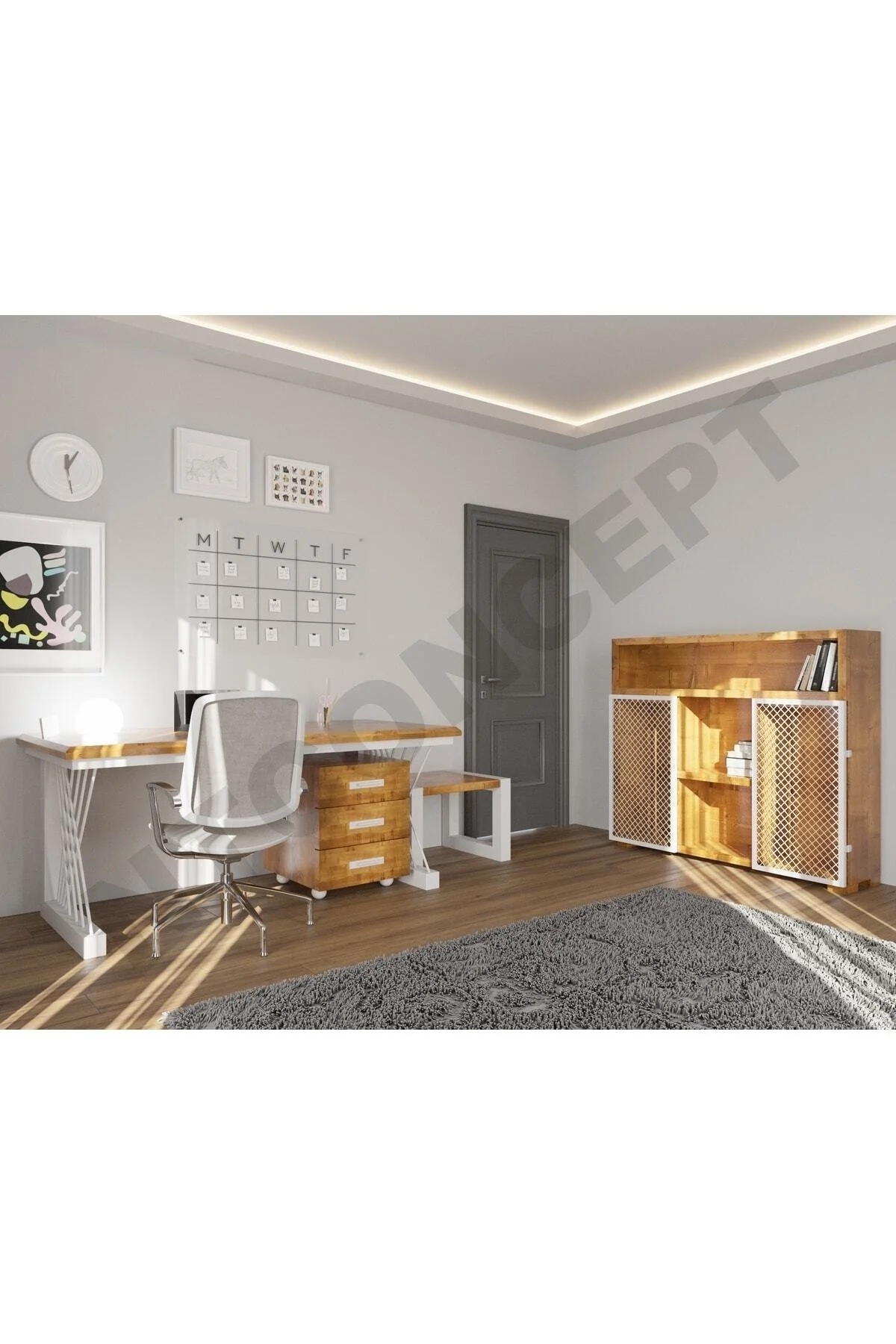 Ntconcept Hell Doğal Ahşap Dörtlü Ofis ve Çalışma Odası-180'lik T