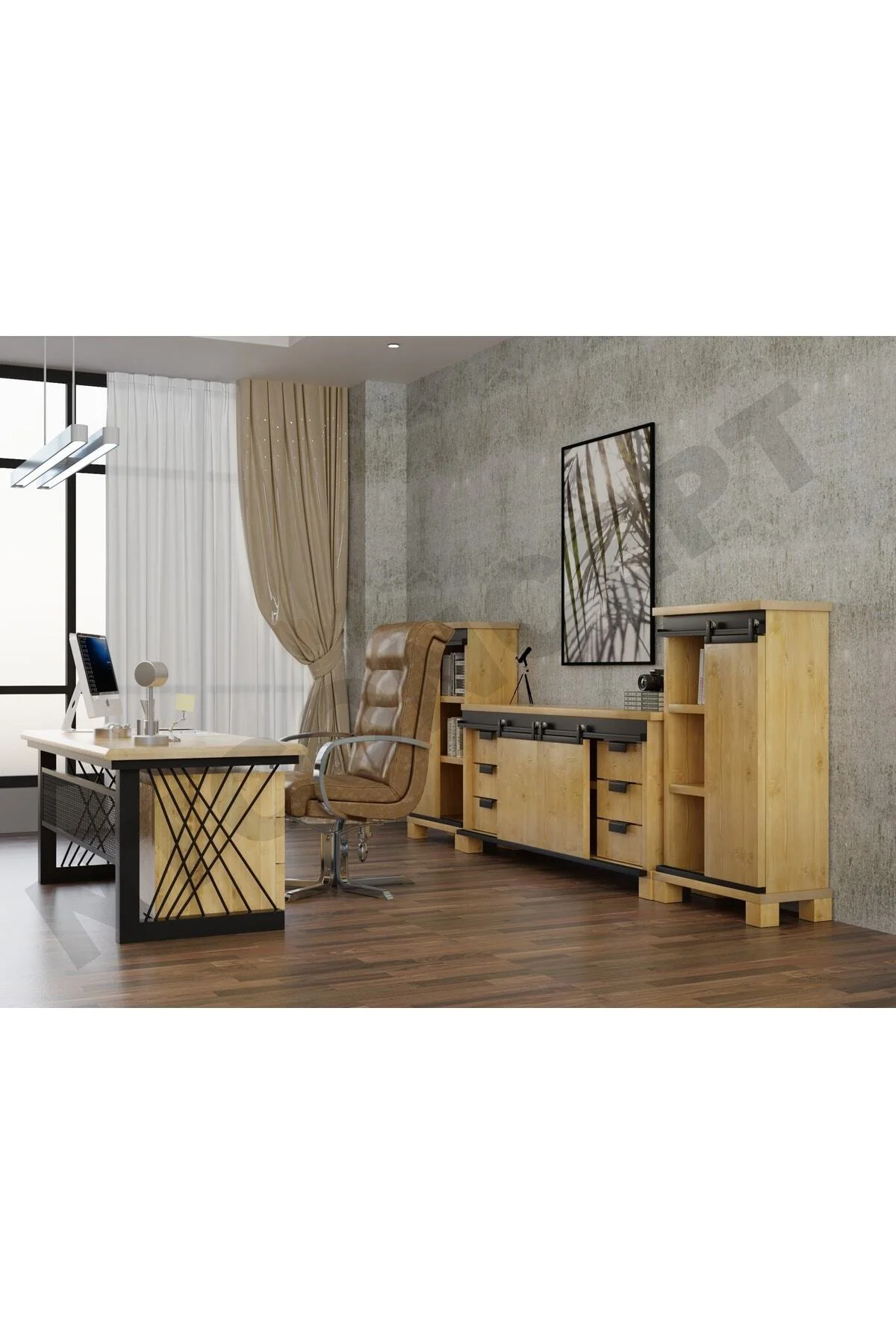 Ntconcept Inox Doğal Ahşap Ofis Ve Çalışma Odası Takımı-180'lık T