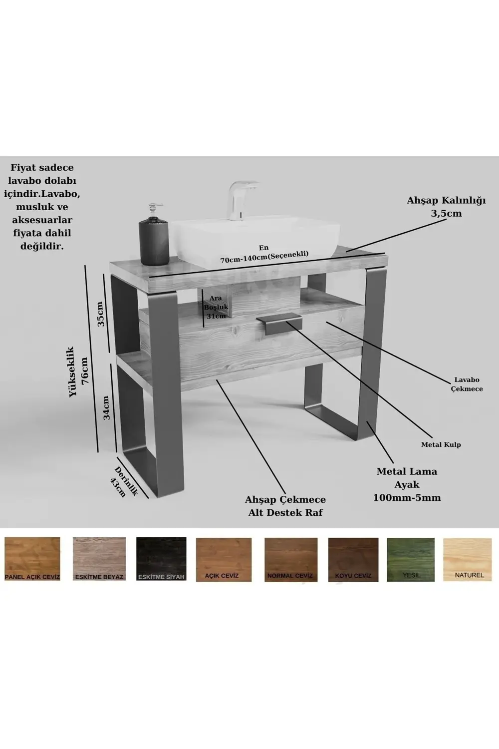 Ntconcept Ipek Masif Ahşap Lavabo Dolabı Hilton(110cm)