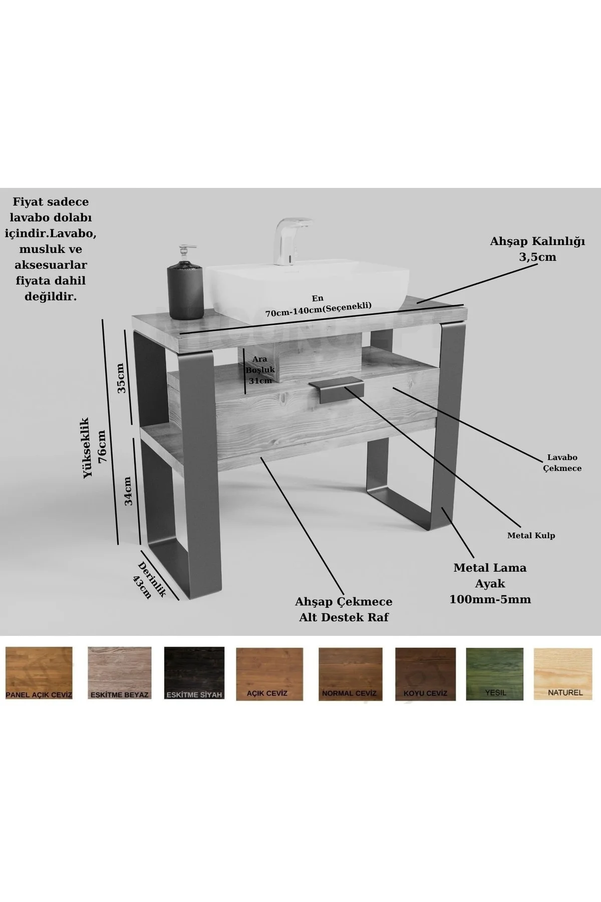 Ntconcept Ipek Masif Ahşap Lavabo Dolabı Hilton(110cm) - Görsel 4