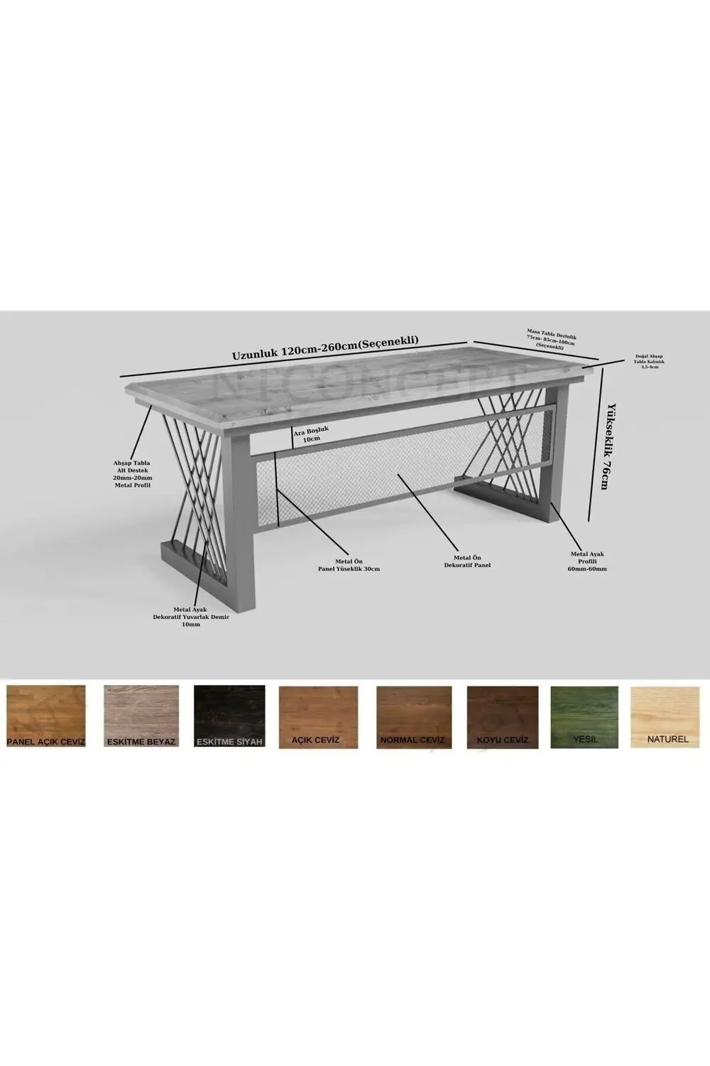 Nt Concept Ntconcept Kain Doğal Ahşap Dörtlü Ofis Ve Çalışma Odası Takımı-14