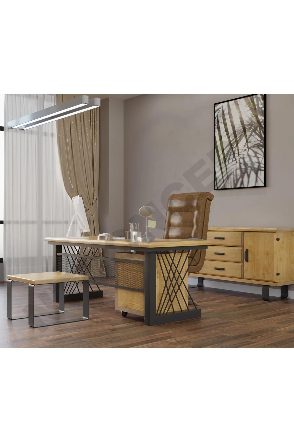 Ntconcept Kain Doğal Ahşap Dörtlü Ofis Ve Çalışma Odası Takımı-18
