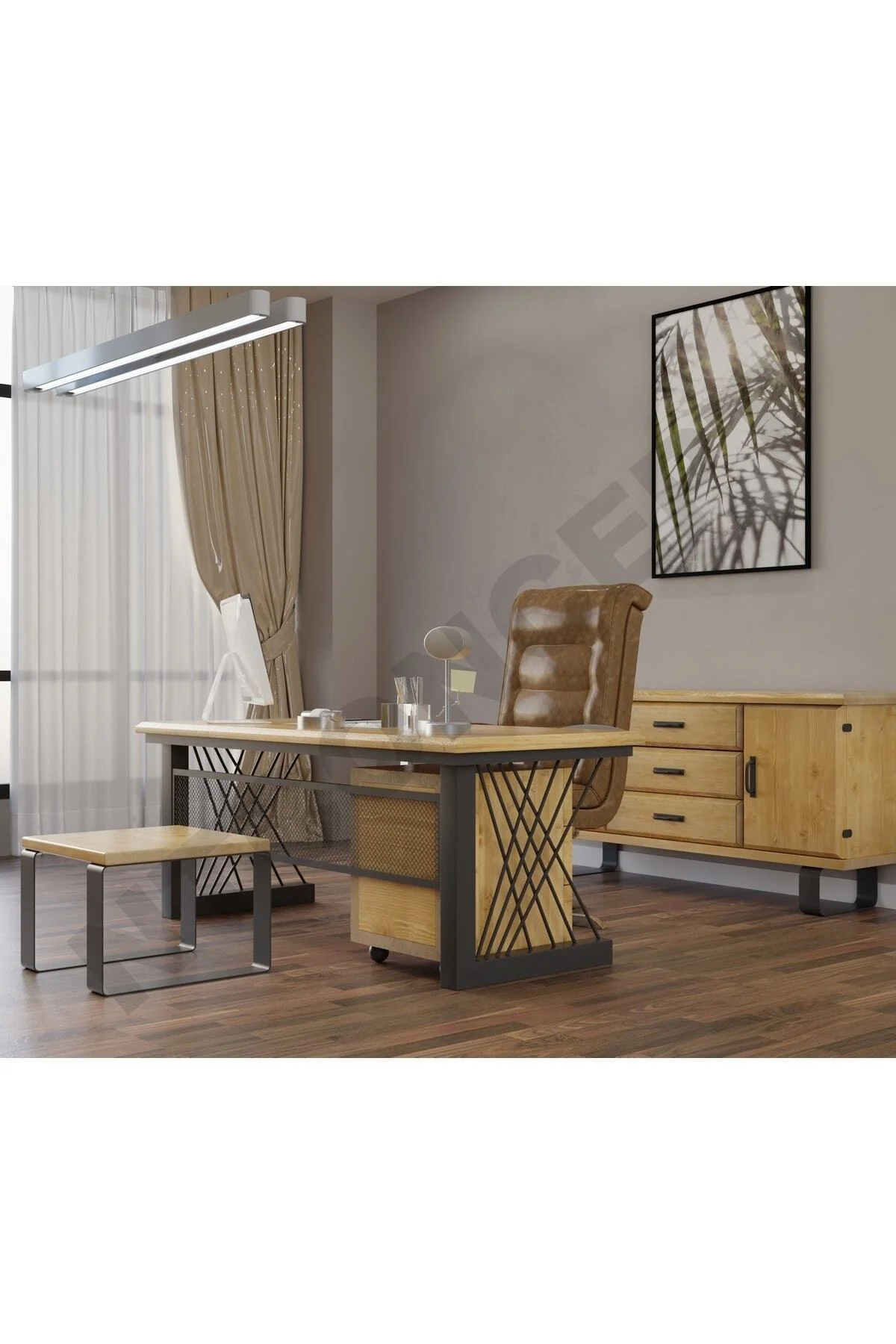 Ntconcept Kain Doğal Ahşap Dörtlü Ofis ve Çalışma Odası Takımı-14