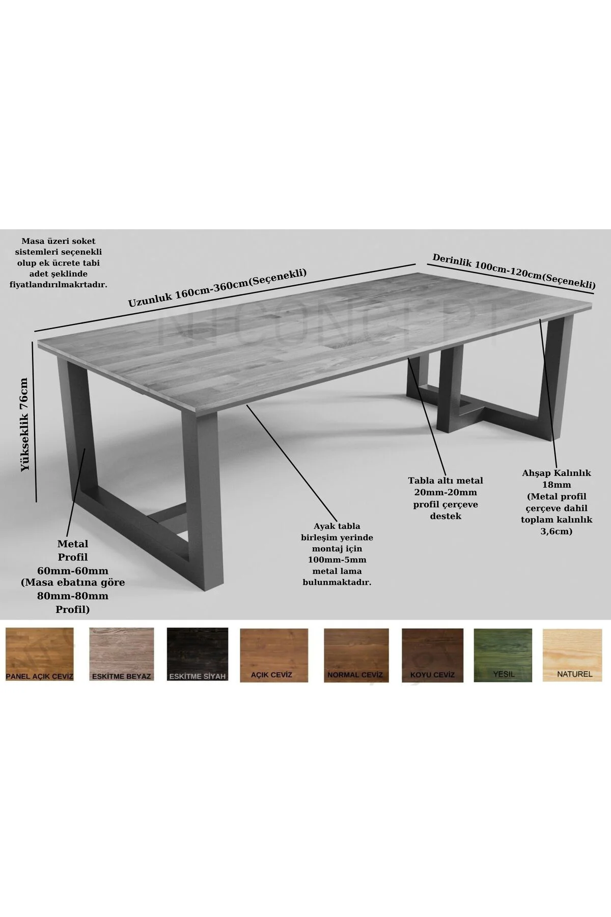 Ntconcept Kau Doğal Ağaç Toplantı Masası(100CM-220CM)