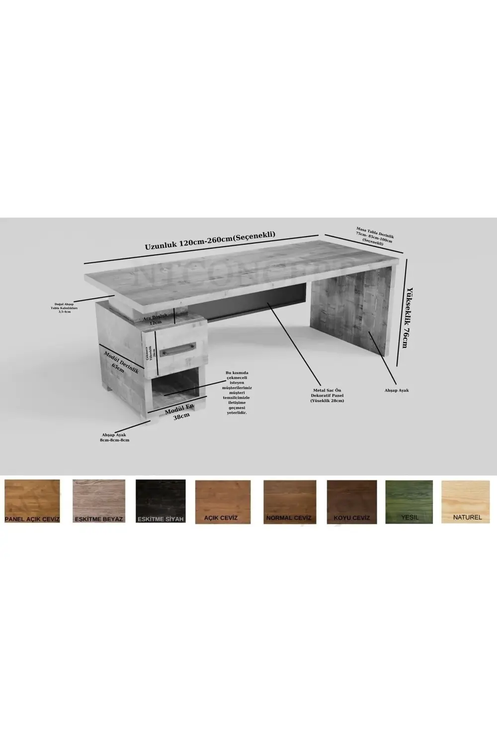 Ntconcept Kena Masif Ağaç Ofis Ve Çalışma Masası(75CM-160CM)