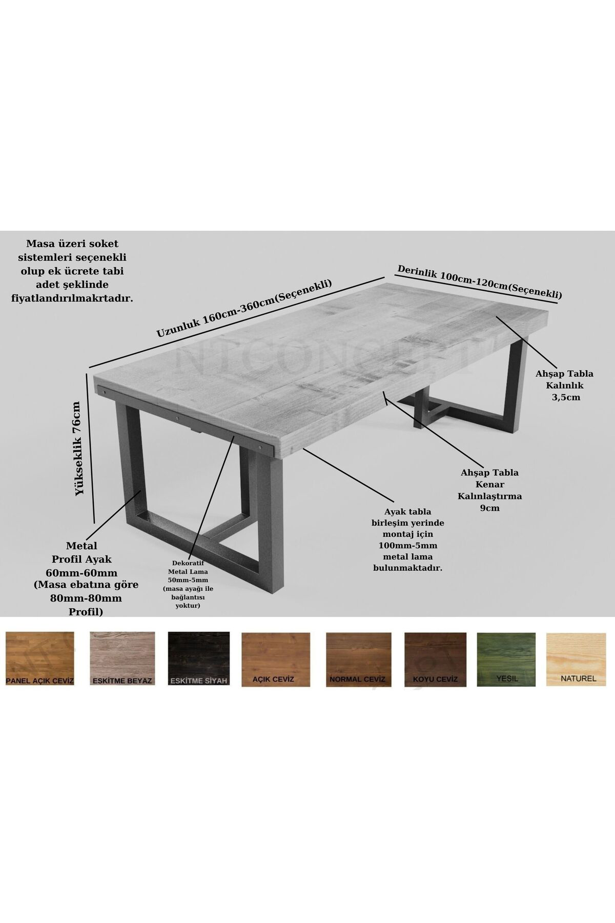 Nt Concept Ntconcept Kenna Doğal Ağaç Toplantı Masası(120Cm-340Cm)