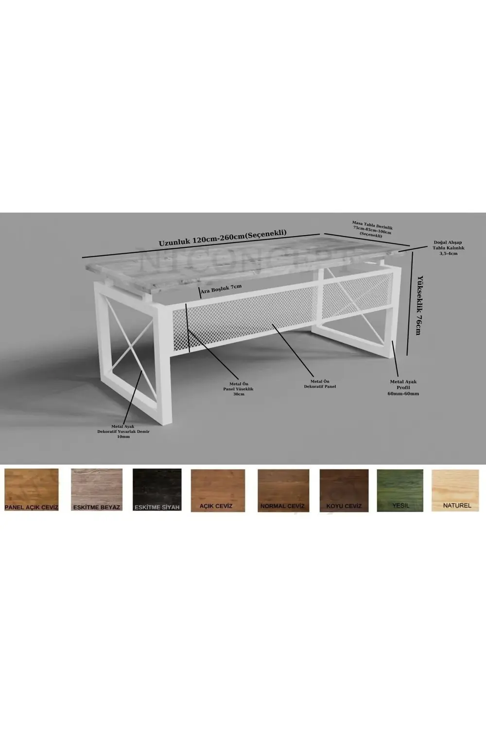 Nt Concept Ntconcept Kio Doğal Ahşap Üçlü Ofis Ve Çalışma Odası Takımı-180'L