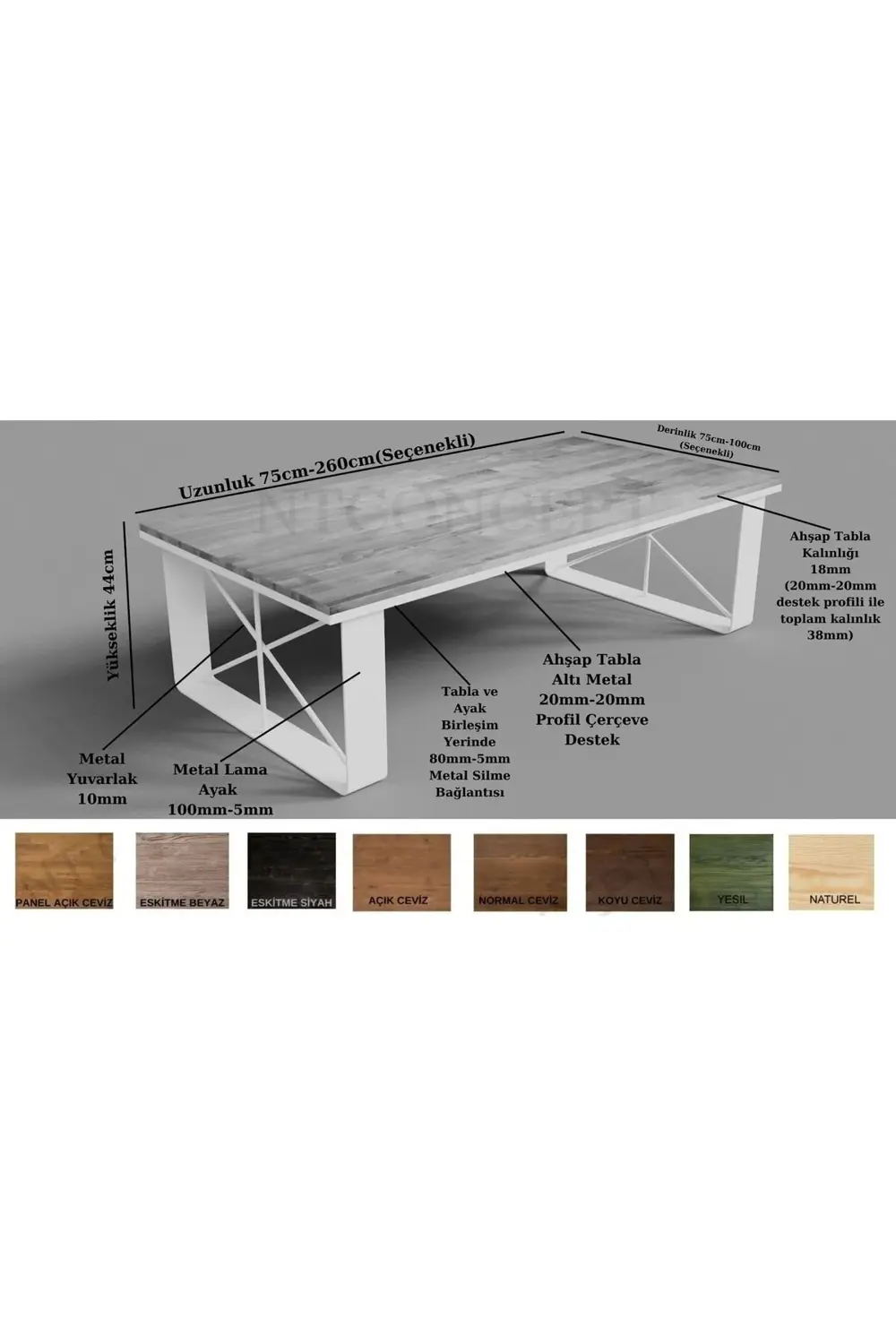 Nt Concept Ntconcept Kue Masif Ahşap Sehpa( 75 Cm-140 Cm-H44 Cm)