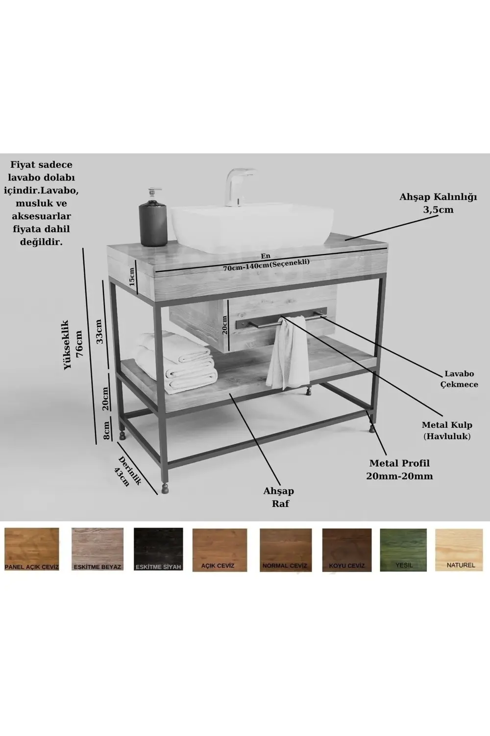 Ntconcept Lia Masif Ahşap Lavabo Dolabı Hilton(130cm)