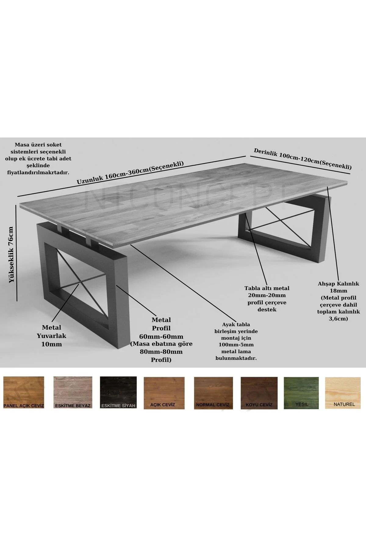 Ntconcept Lidya Doğal Ağaç Toplantı Masası 120cm-340cm