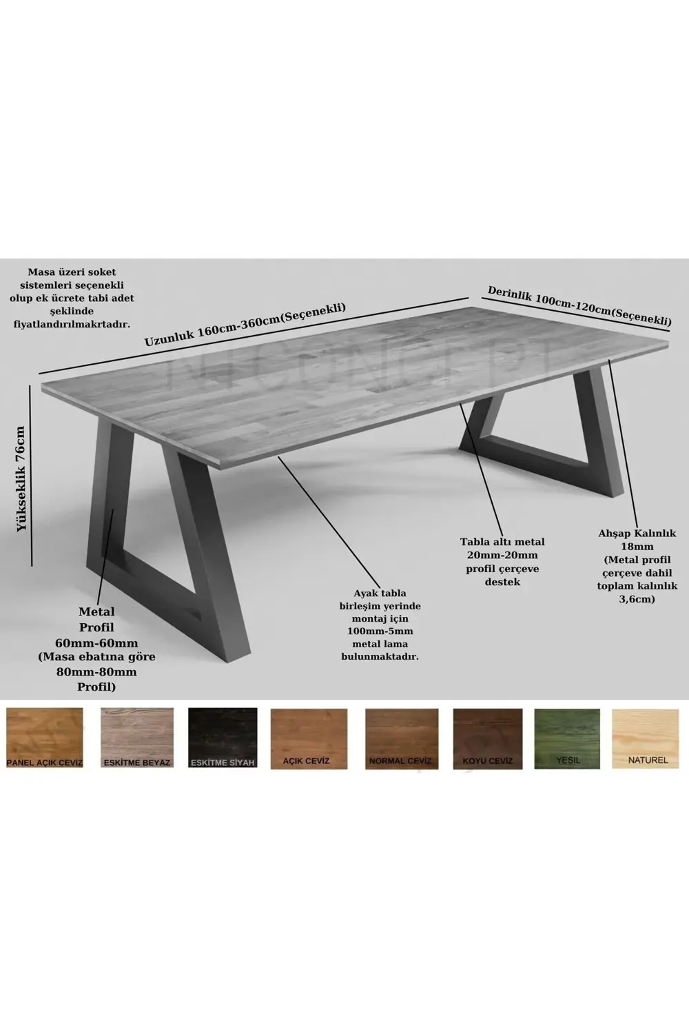 Nt Concept Ntconcept Lihe Doğal Ağaç Toplantı Masası(120Cm-360Cm)