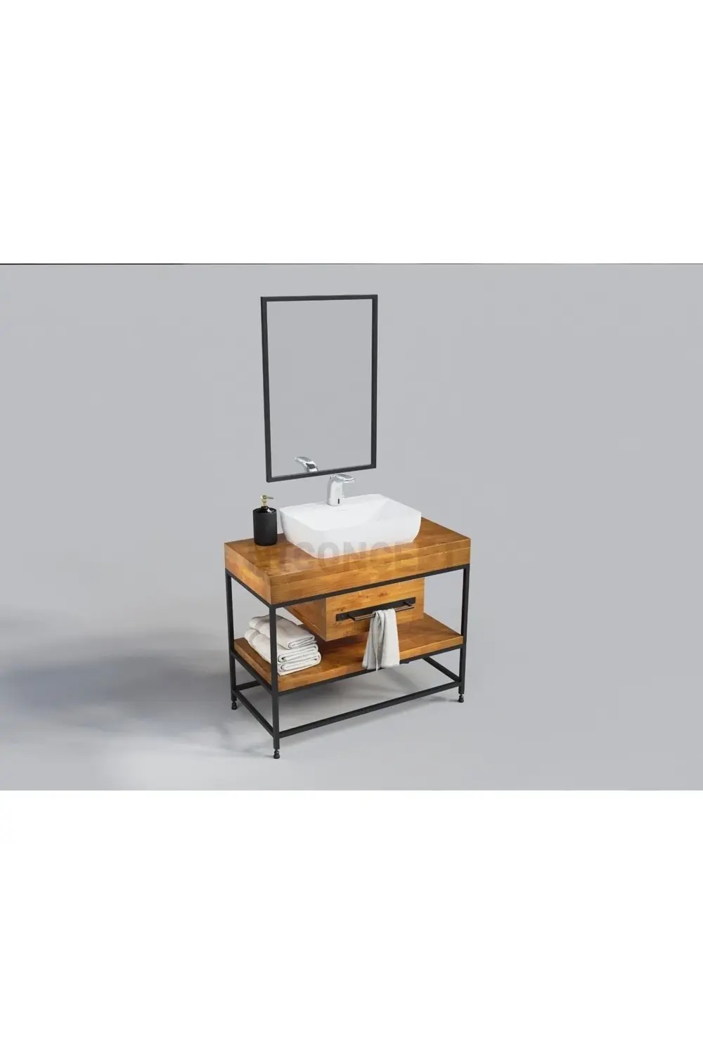 Ntconcept Liv Ayna Çerçeveli Masif Ahşap Lavabo Dolabı Hilton(70c